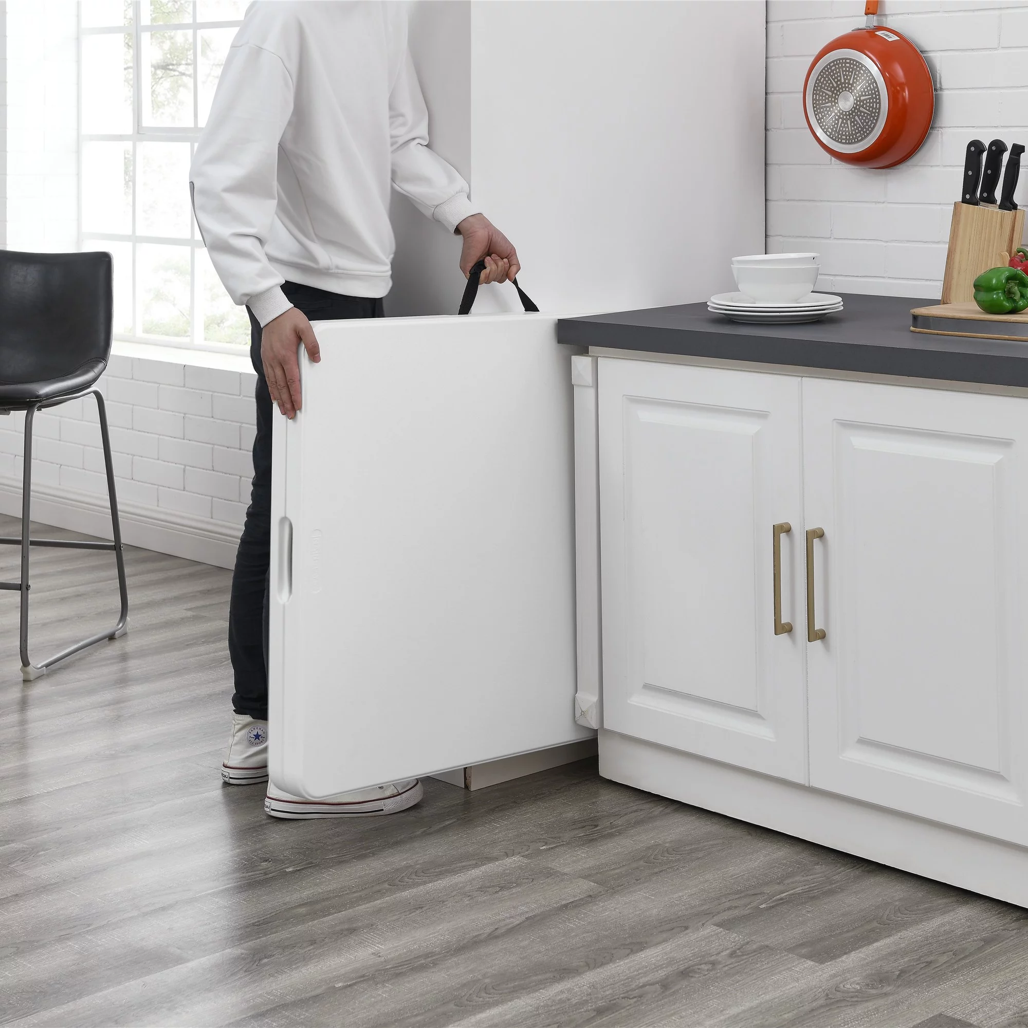 Mainstays 6 Foot Fold-in-Half Plastic Table, Indoor Outdoor, White Granite