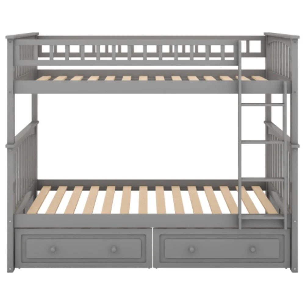 Twin over Twin Bunk Bed with Drawers, Convertible Beds, Gray  Gray + Pine