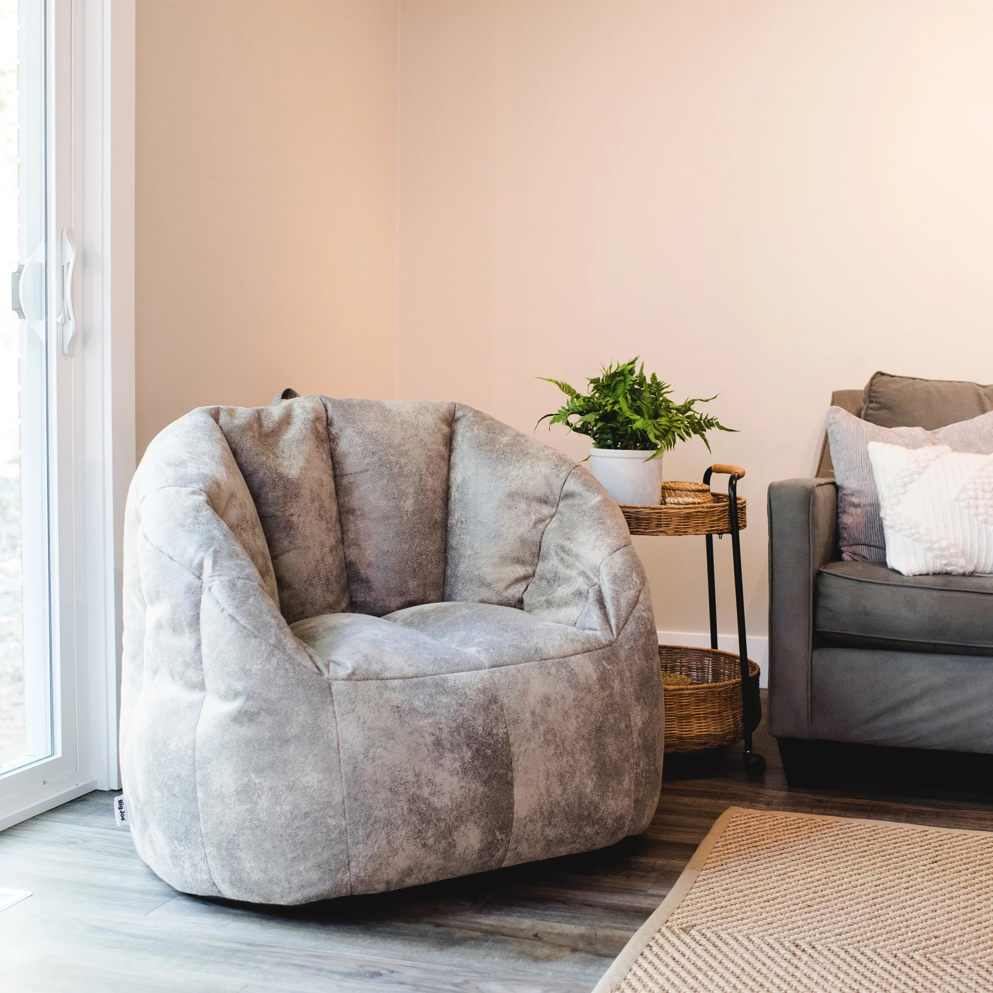 Big Joe Milano Large Bean Bag Chair, Cement Blazer, Vegan Leather Polyester Blend, 3.5 feet Big