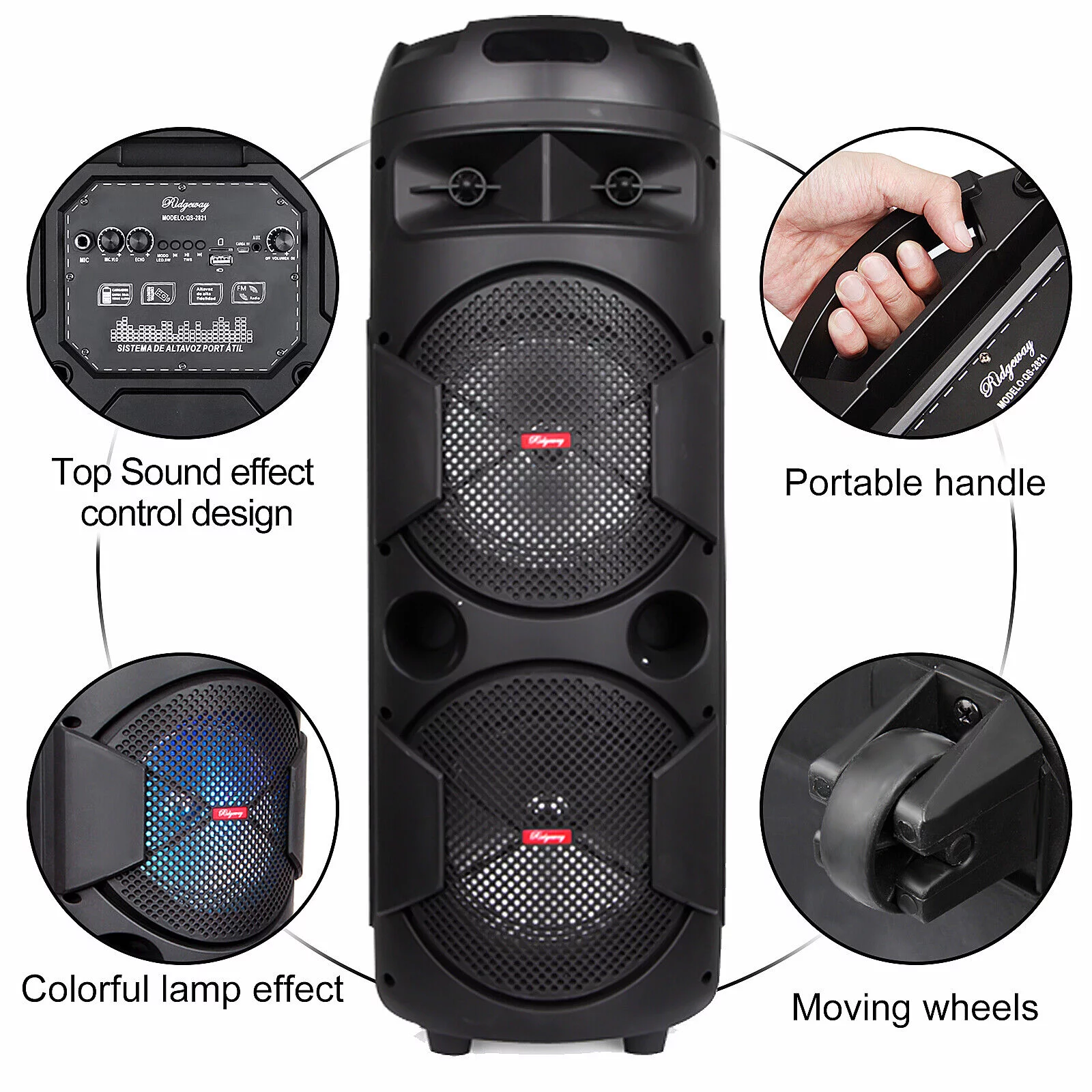 BEYGO Portable Party Speaker with Double Subwoofer Heavy Bass,Bluetooth 5.0 Wireless Outdoor Speaker with Mic,Stereo Sound, for Home,Party,Travel,Support FM Radio,Black