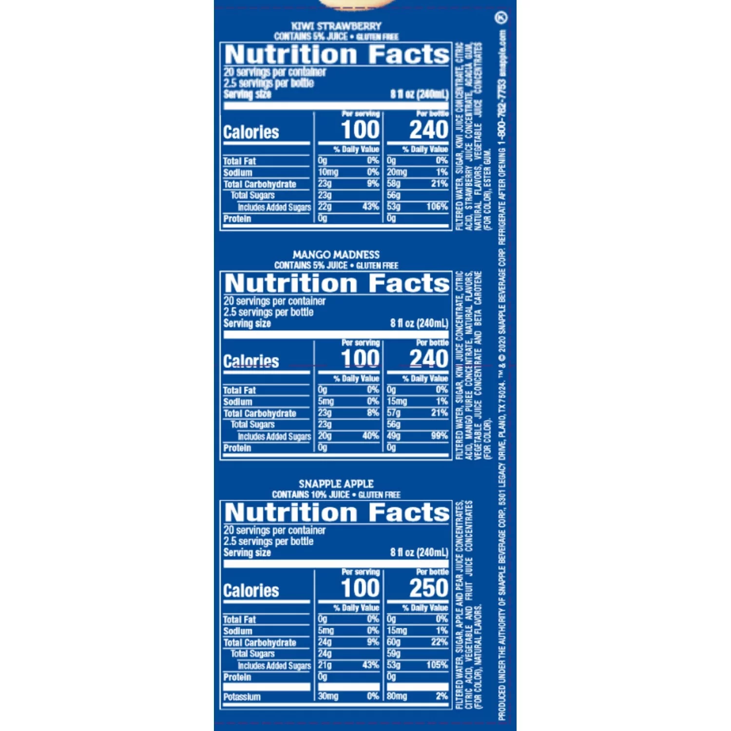 Snapple Juice Variety Pack, 20 Fluid Ounce (Pack of 24)