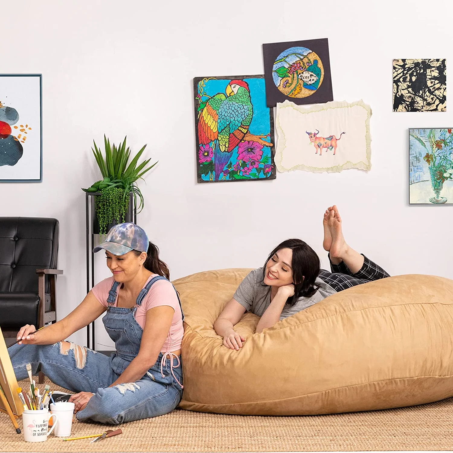 Jaxx 6 Foot Cocoon Large Bean Bag Chair for Adults, Camel