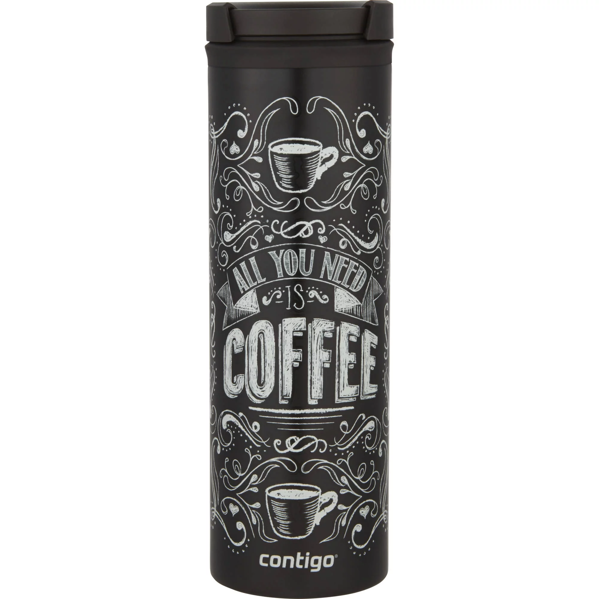Contigo Stainless Steel Travel Mug with TWISTSEAL Lid Black All You Need Is Coffee, 20 fl oz.