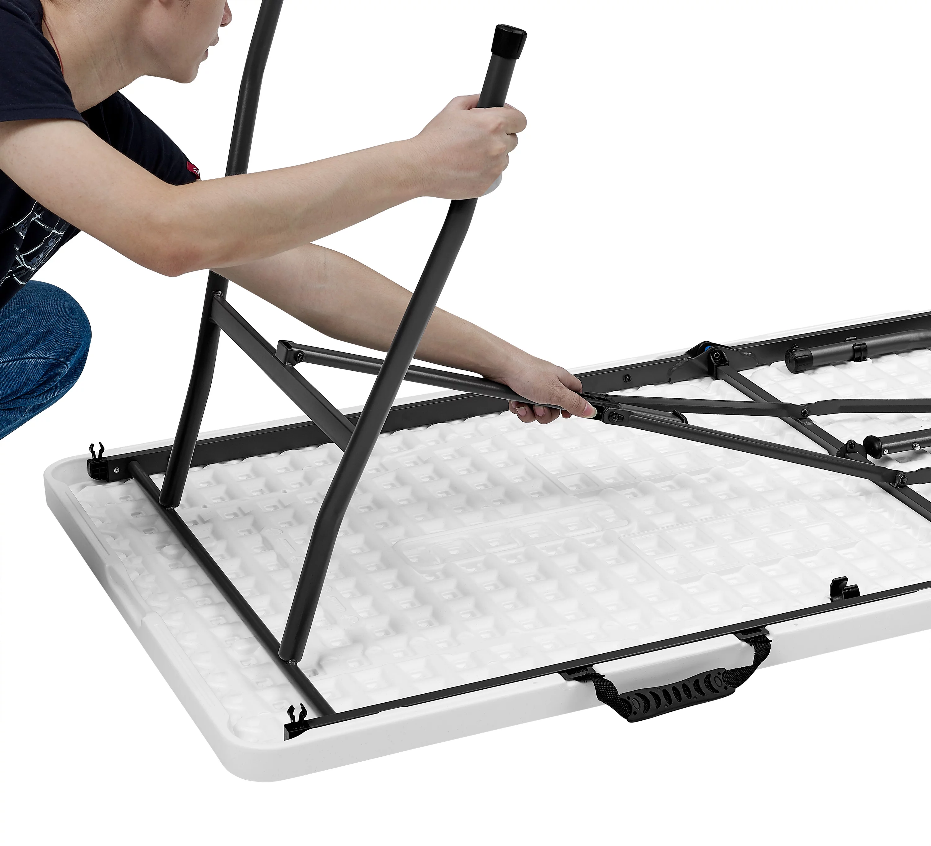 Mainstays 6 Foot Fold-in-Half Plastic Table, Indoor Outdoor, White Granite