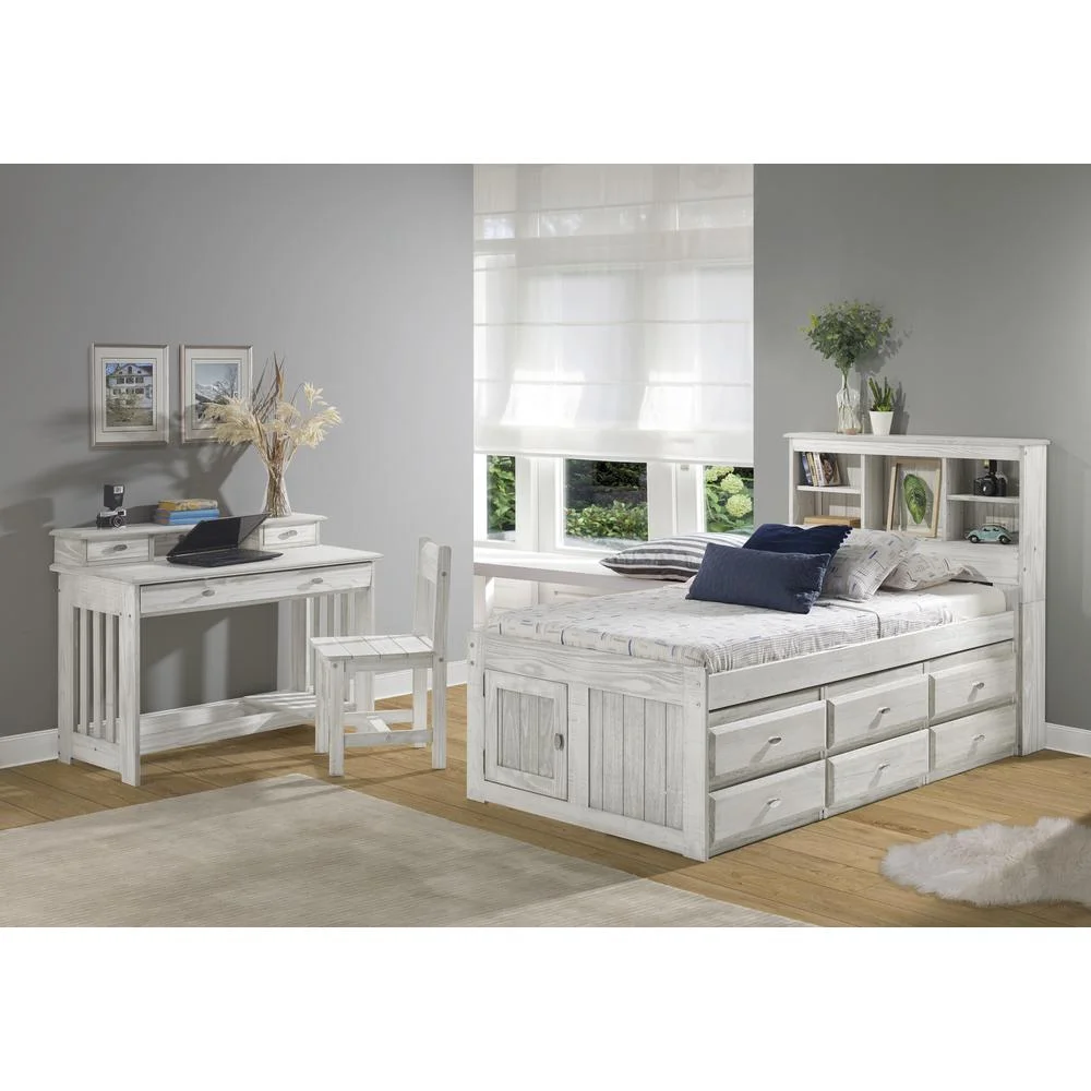 American Furniture Classics OS Home and Office Furniture Model 85220K6-22 Solid Pine Twin Captains Bookcase Bed with 6 drawers in Light Ash