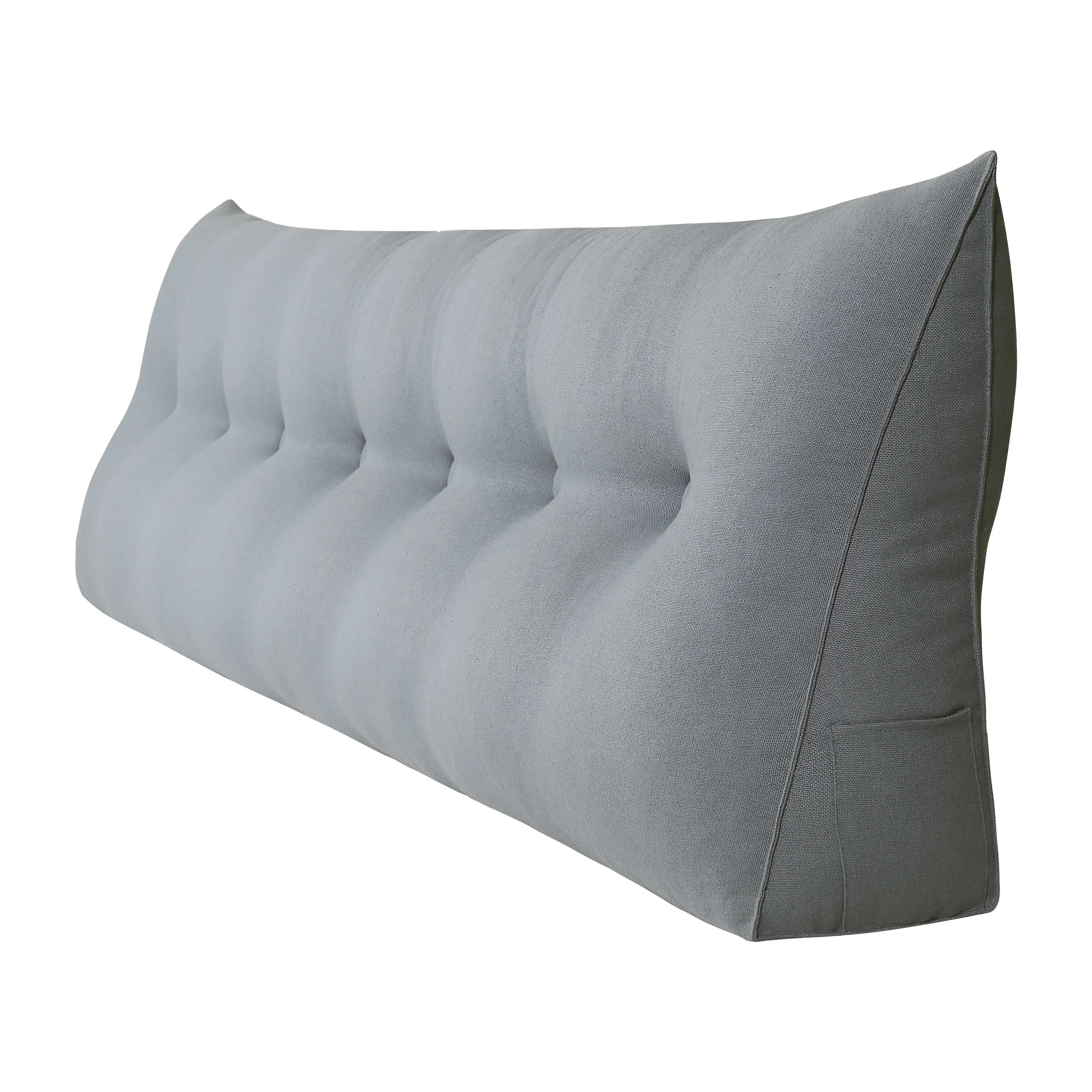 Johnear Large Headboard Reading Pillow Cotton Linen Daybed Cushion Backrest Bolster Pillow Triangular Wedge Support Positioning for Bed Sofa Rest （gray, King）