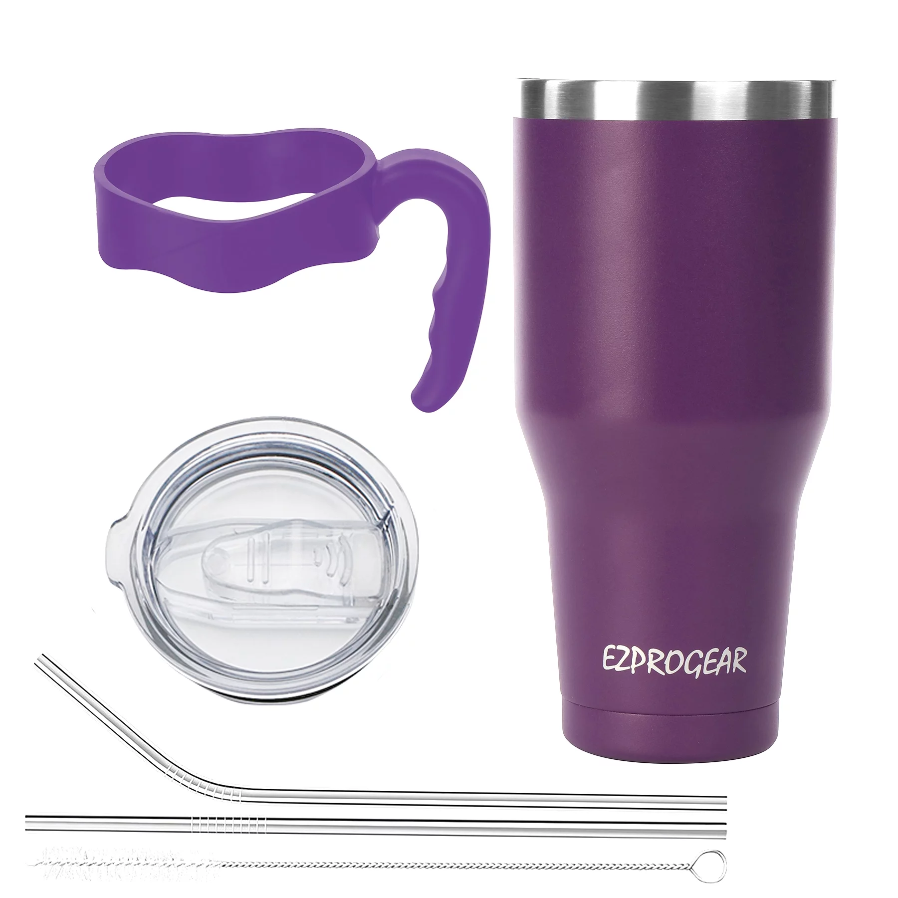 EzPrrogear 40 oz Purple Stainless Steel Tumbler Double Wall Vacuum Insulated with Straws and Handle