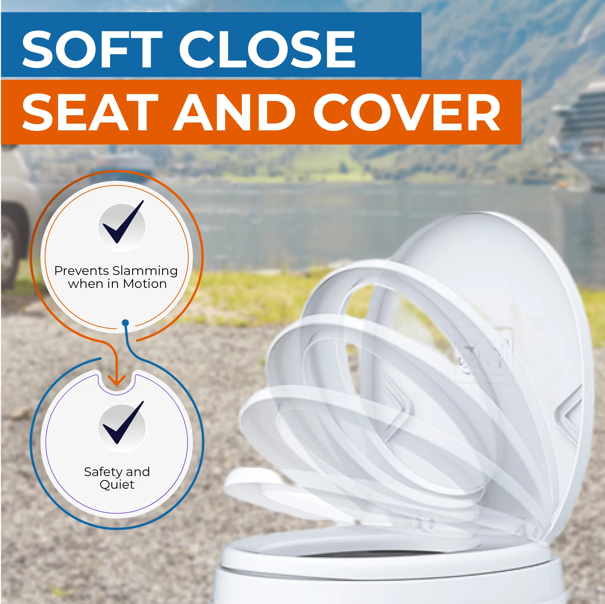 SEAFLO RV Toilet - Standard Height, Gravity Flush, Foot Pedal, Soft Close Lid