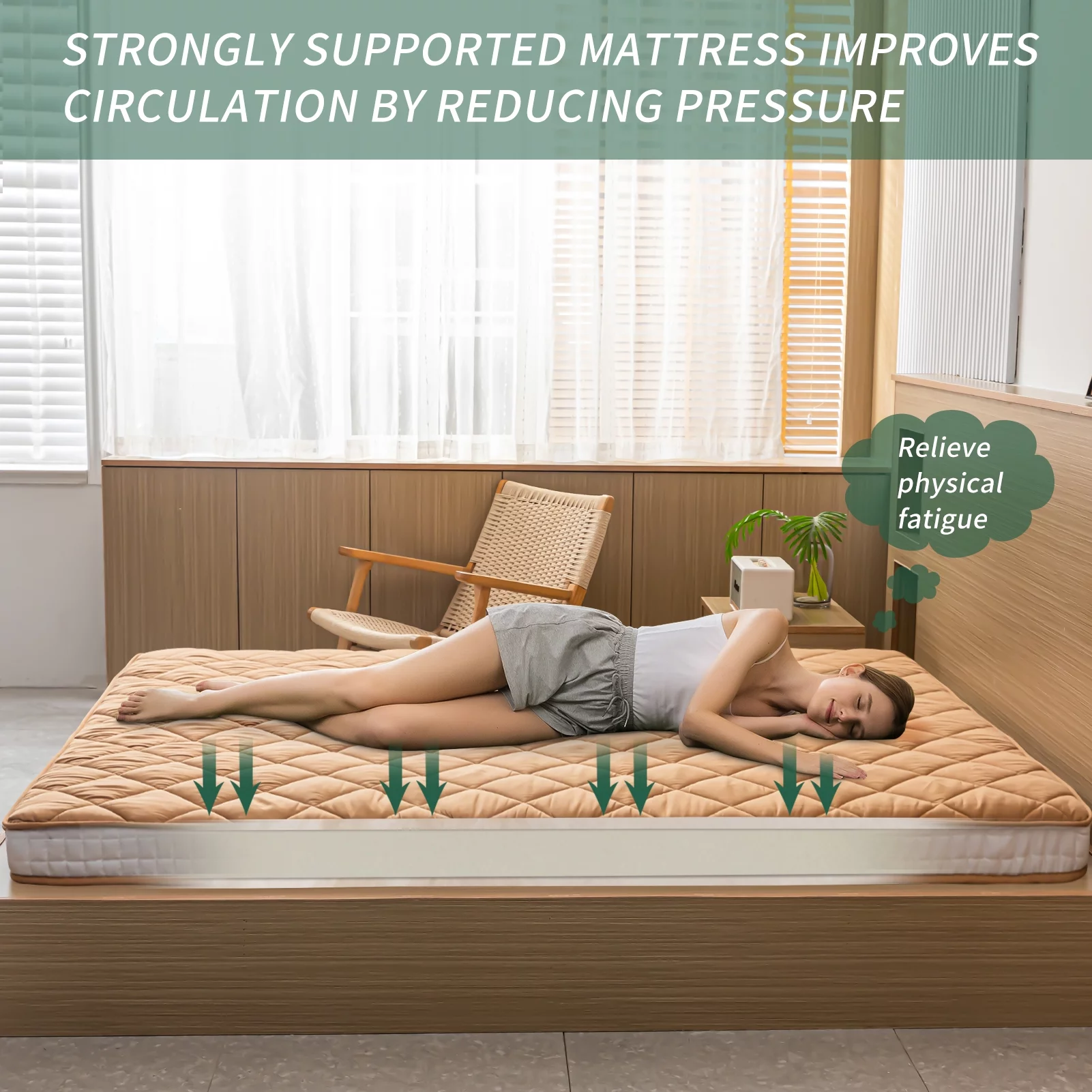 Diamond Patterned Futon Mattress, Extra Thick Japanese Floor Mattress Quilted Mattress Topper, Folding Floor Lounger Guest Bed Padded Sleeping Pad for Touring Car Camping