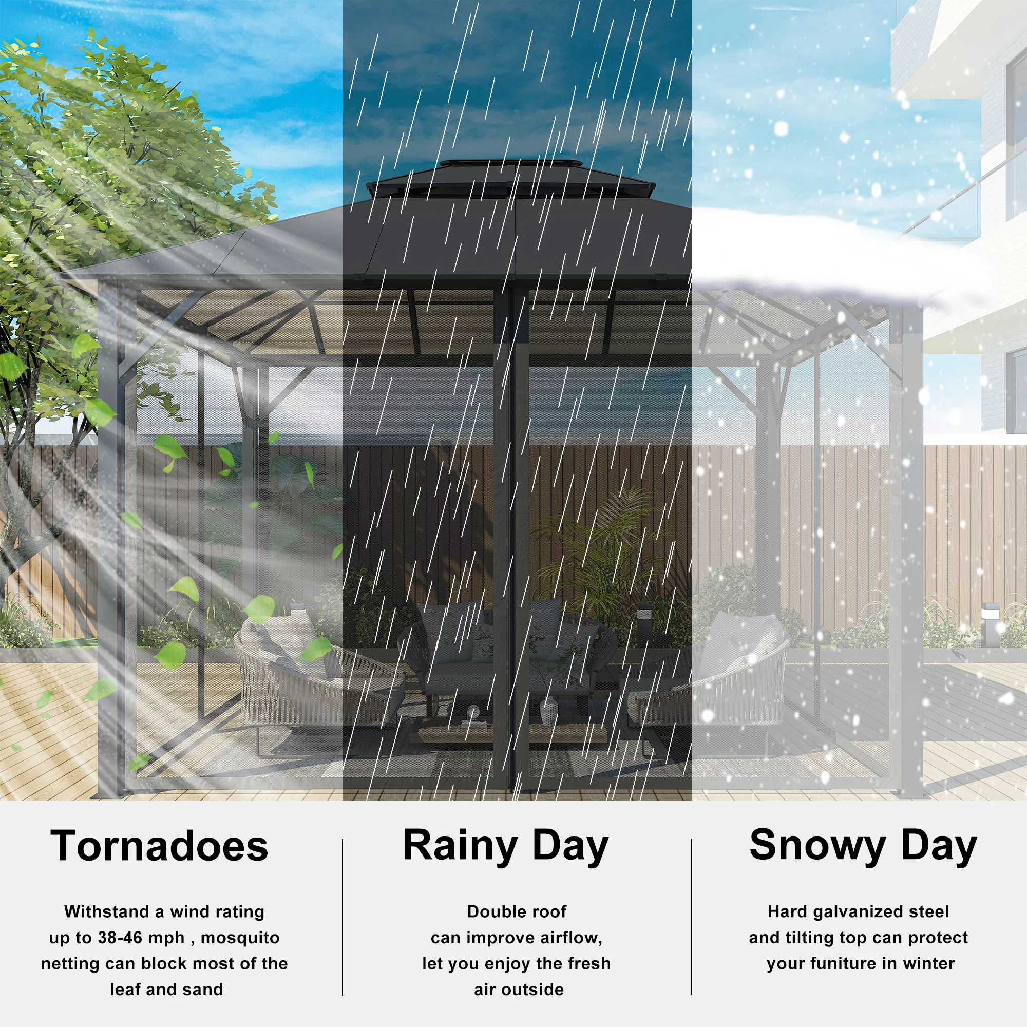 Mondawe 10'x12' Outdoor Hardtop Gazebo Insulated Aluminum Gazebo with Netting and Double Roof - Ideal Canopy Tent for Patio,Parties,Beach