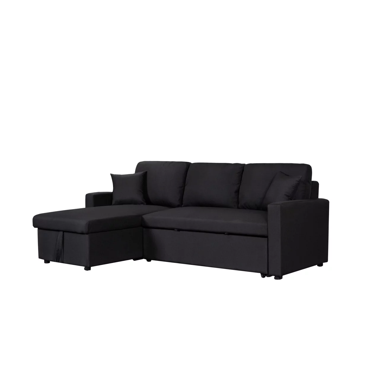 Kip 82 Inch Modern Sleeper Sectional Sofa Bed with Storage Chaise, Black - Saltoro Sherpi