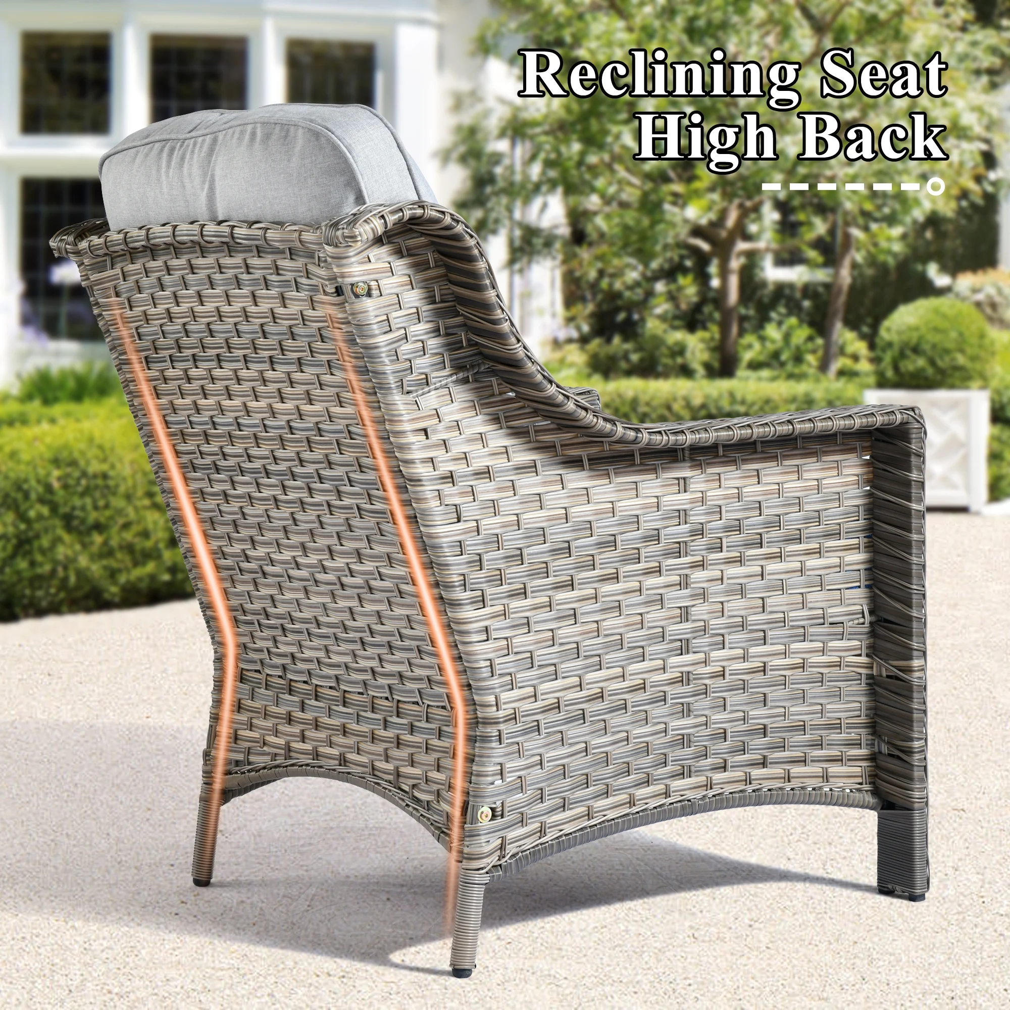 Vcatnet 5 Pieces Outdoor Patio Furniture All Weather Wicker High-Back Conversation Set with Rocking Swivel Chairs and Solar Lamp Coffee Table,Gray