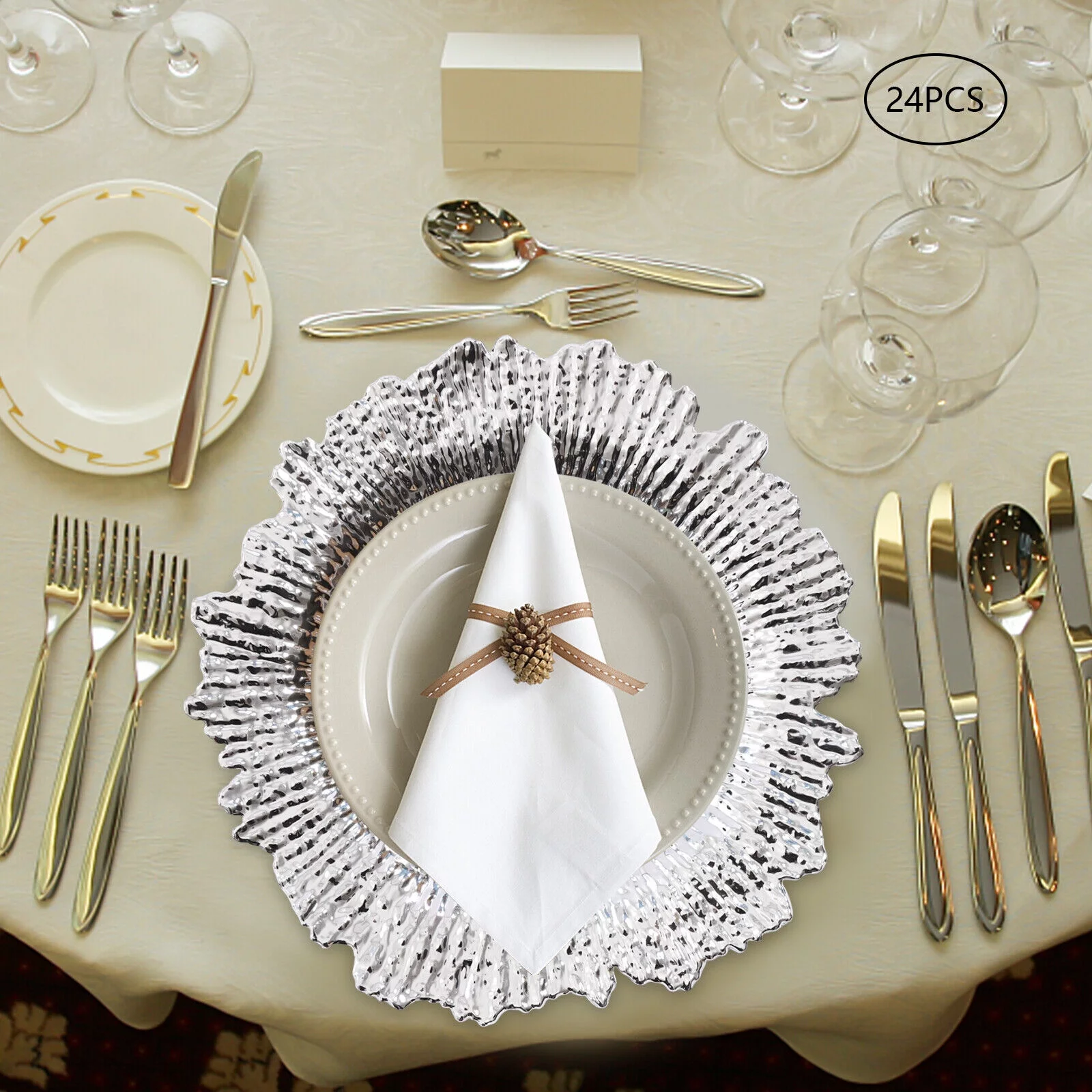 ZhdnBhnos 24 Pack Charger Plates 13'' Banquet Party Dinner Tableware Decor Coral Reef Texture Plastic Dishes Plate Chargers