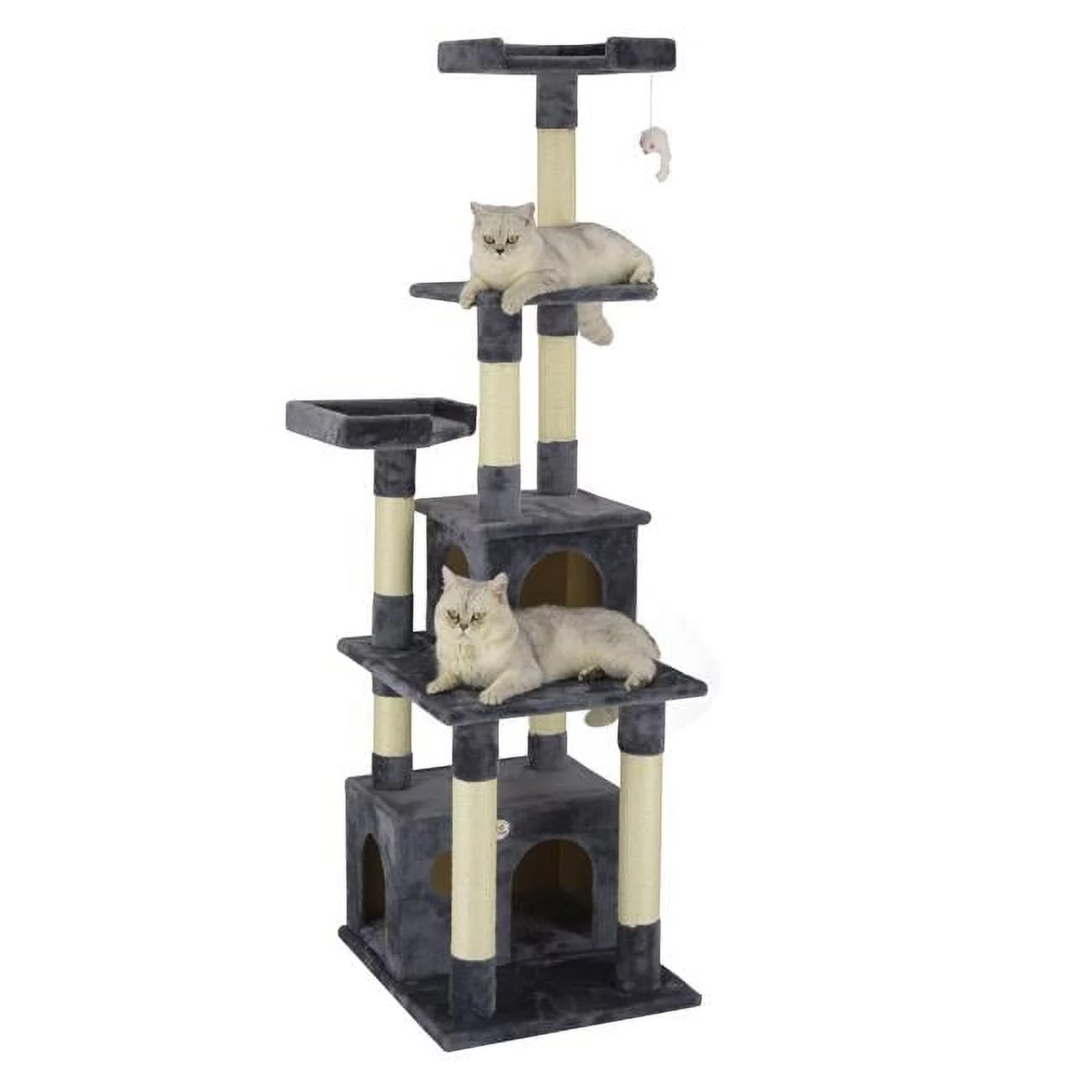 Go Pet Club  67 in. Classic Cat Tree Condo Furniture House with Sisal Scratching Posts, Gray
