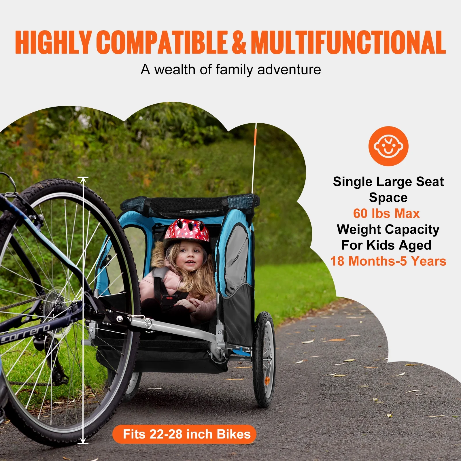 SKYSHALO 60 lbs. Kids Bike Trailer Folding Steel Bicycle Trailer Stroller