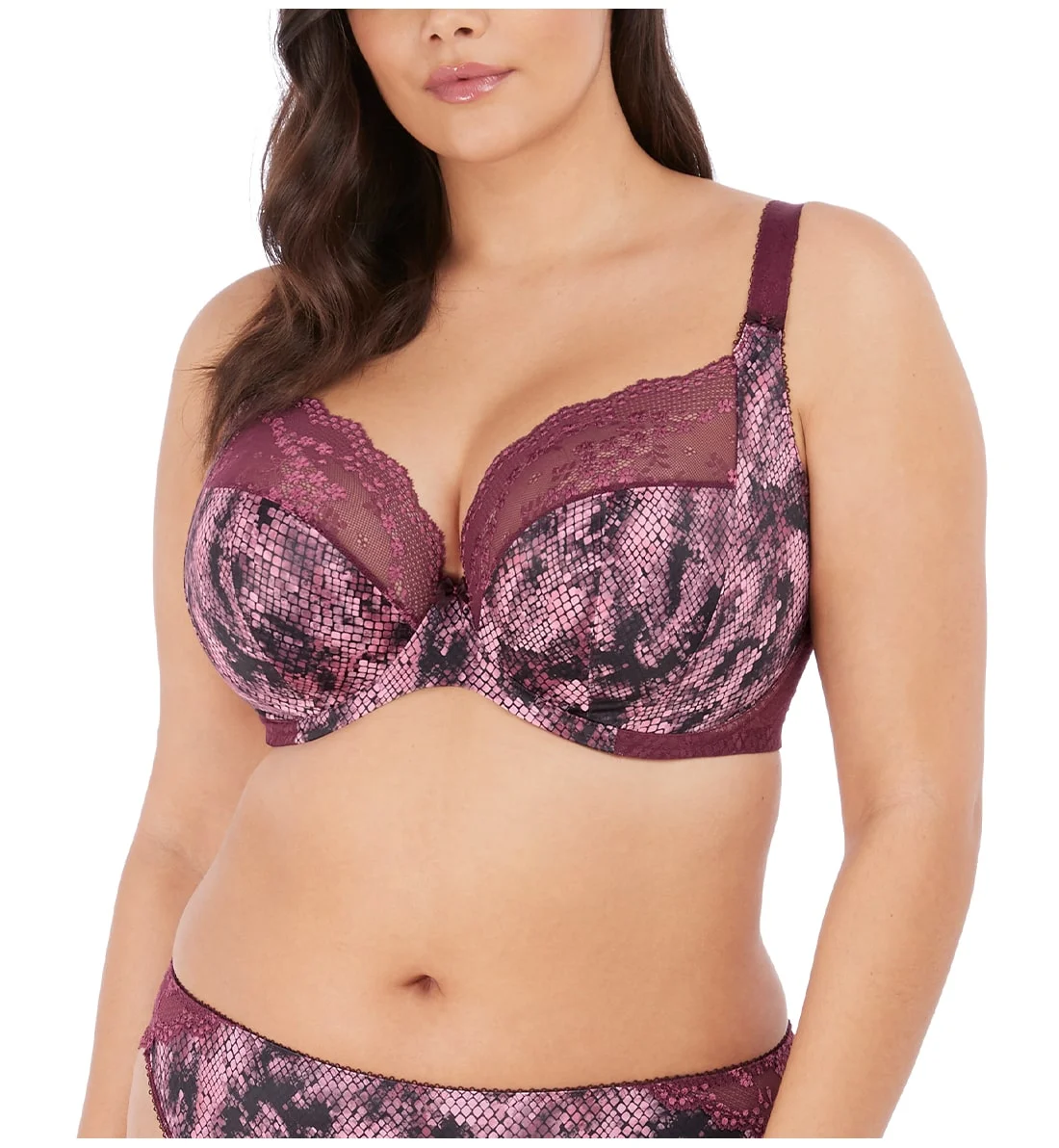 Elomi Lucie Banded Stretch Lace Plunge Underwire Bra (4490),40F,Mambo