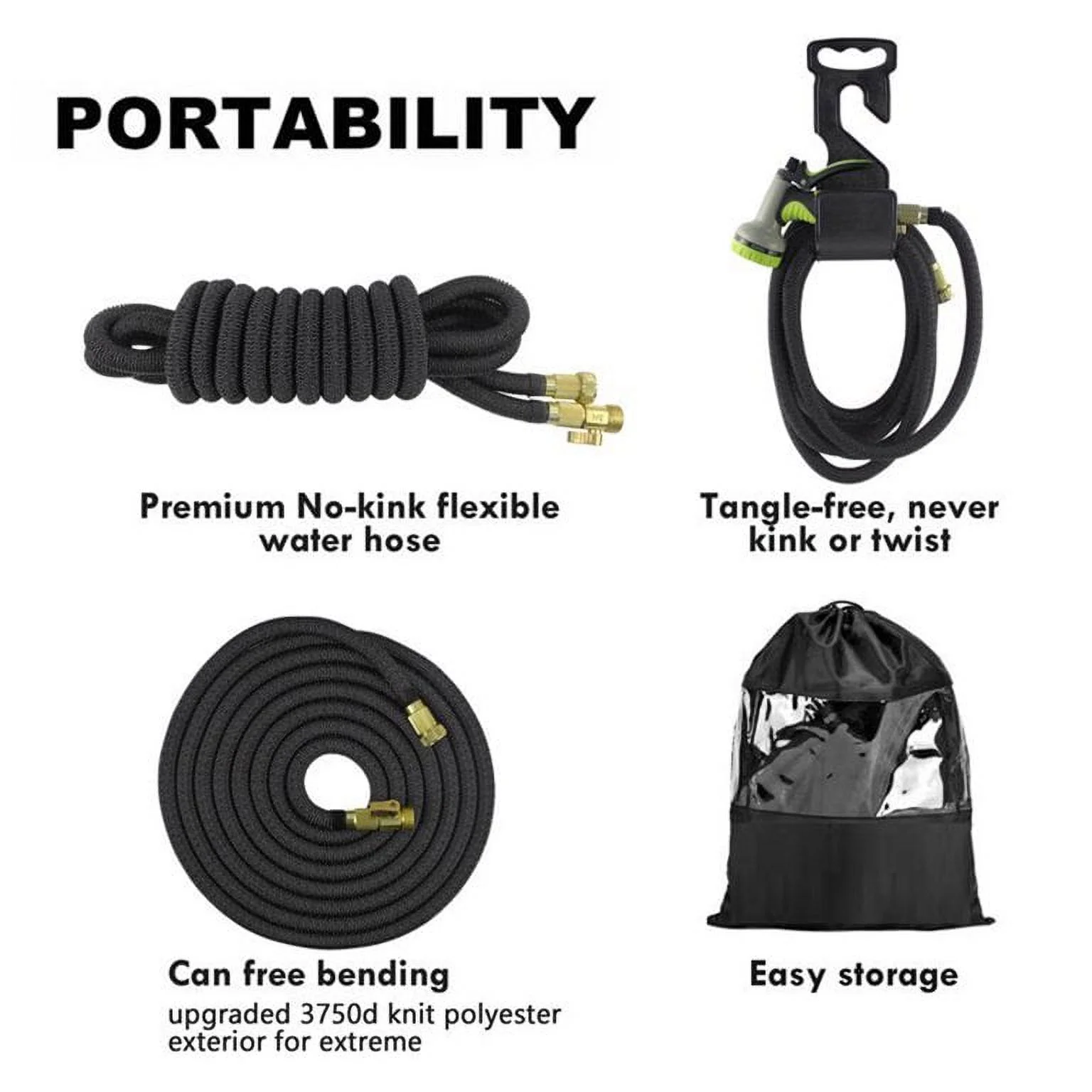 100FT Garden Hose Heavy Duty Water Hose-Black