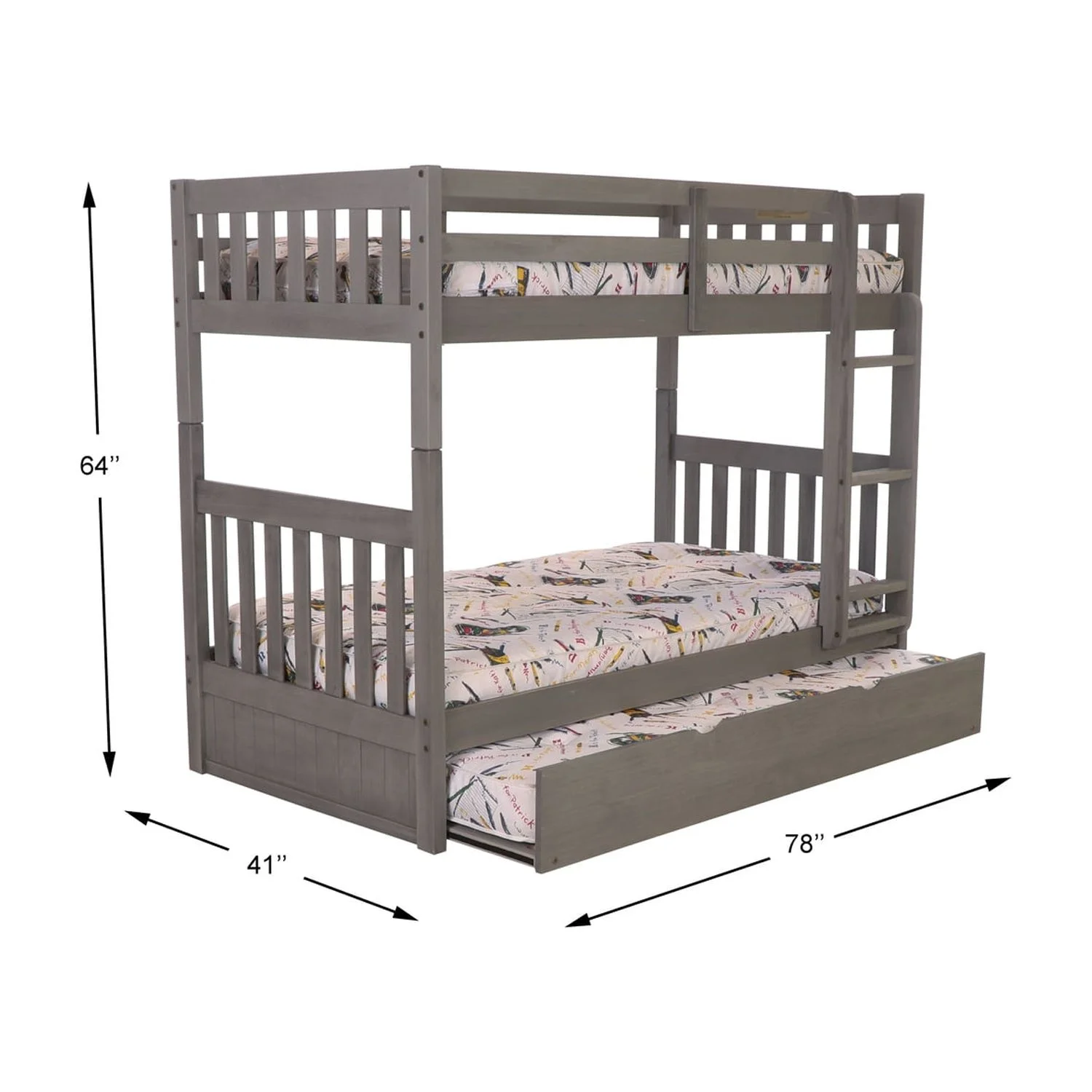 Solid Pine Twin/Twin Bunk Bed with Twin Trundle