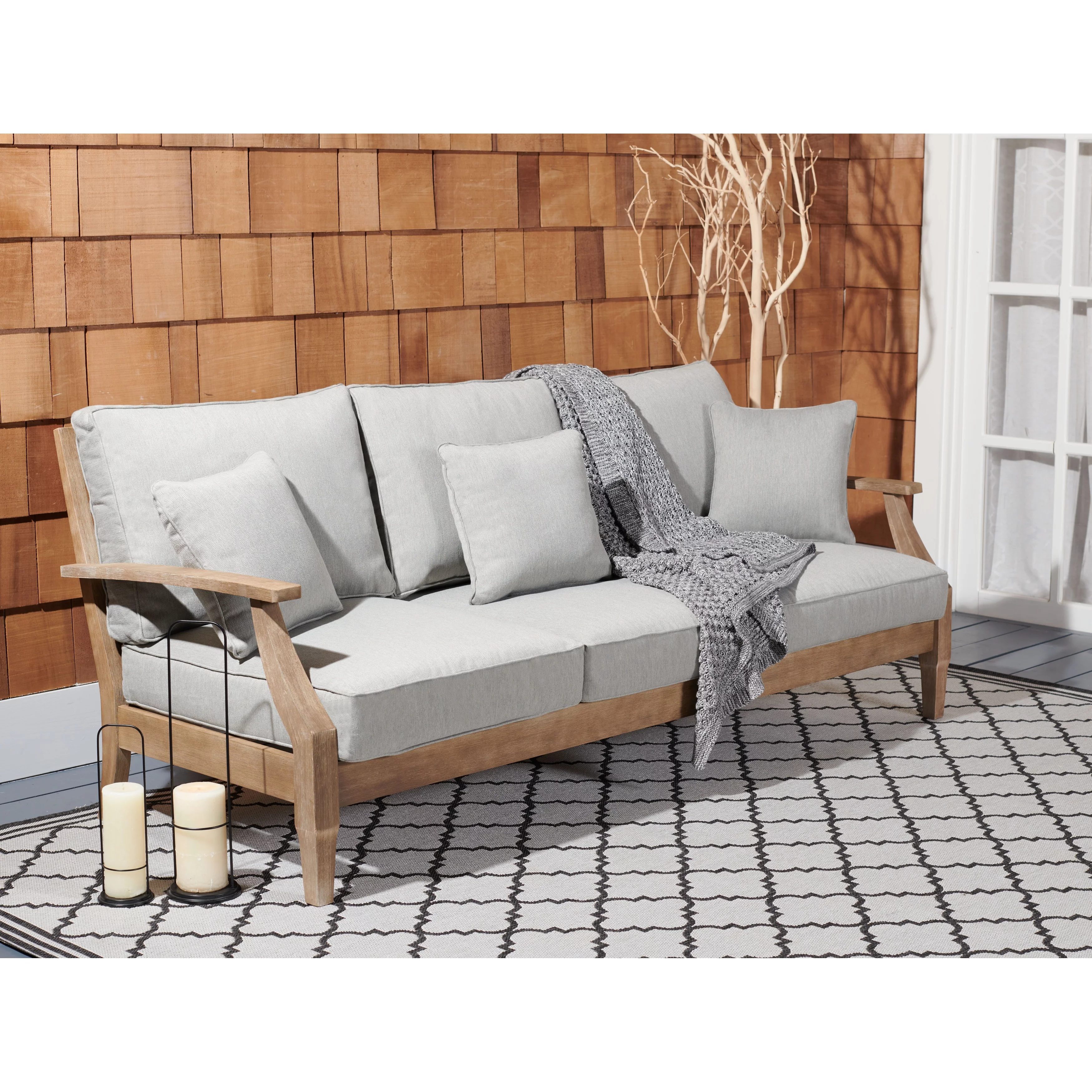 Safavieh  Couture Martinique Wood Patio Sofa Natural / White