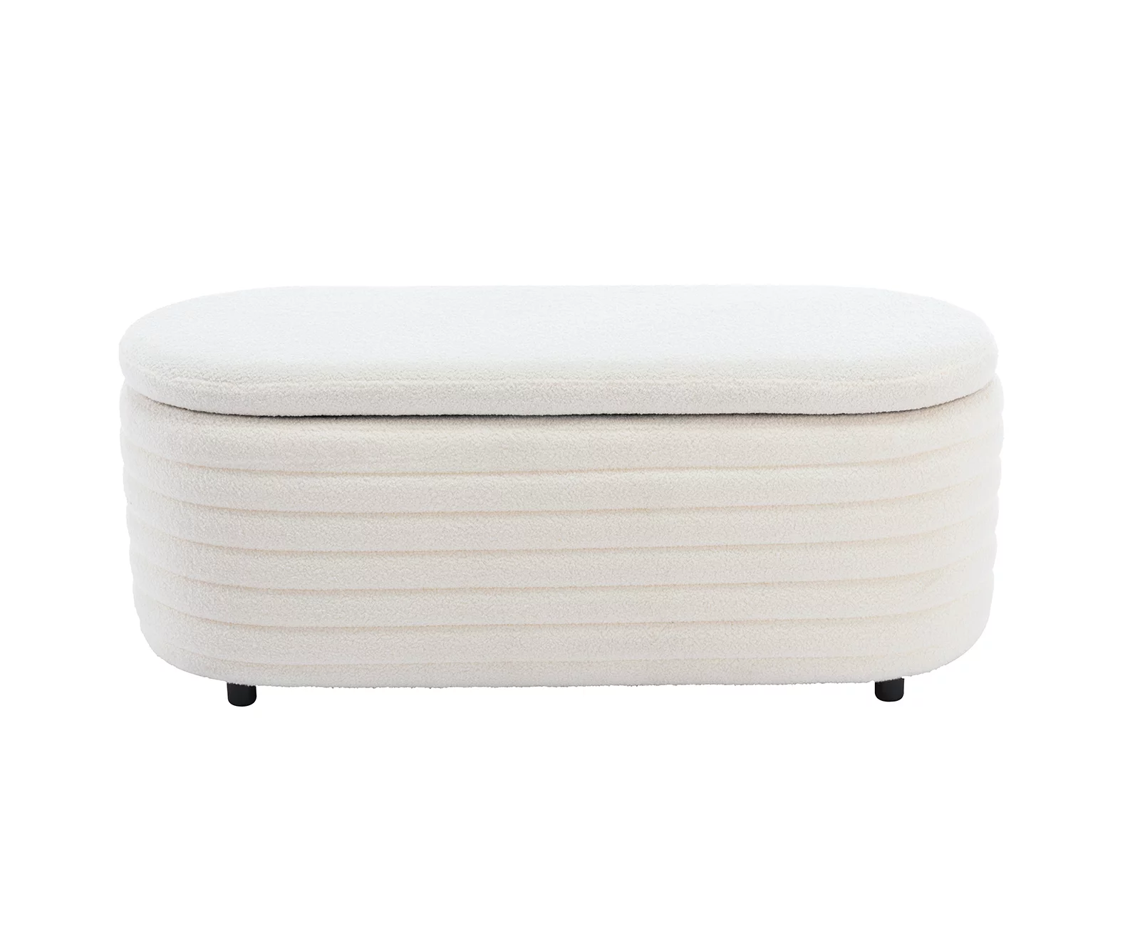 Guyou Storage Ottoman Bench, Upholstered Faux Fur Modern End of Bed Stool Entryway Bench with Safety Hinges for Bedroom Living Room Hallway, White