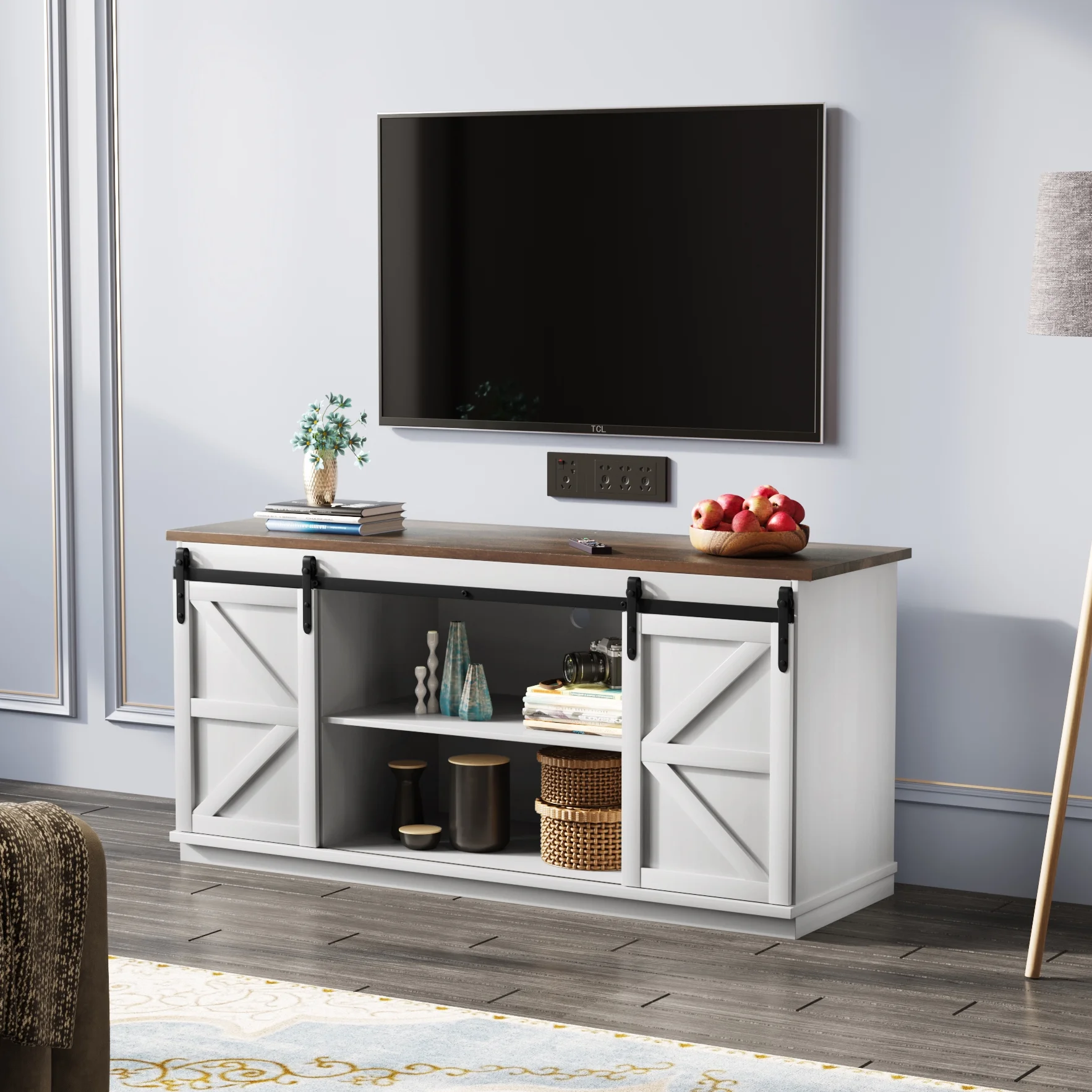 Furmax Modern Farmhouse Barn Door TV Stand for TVs up to 65