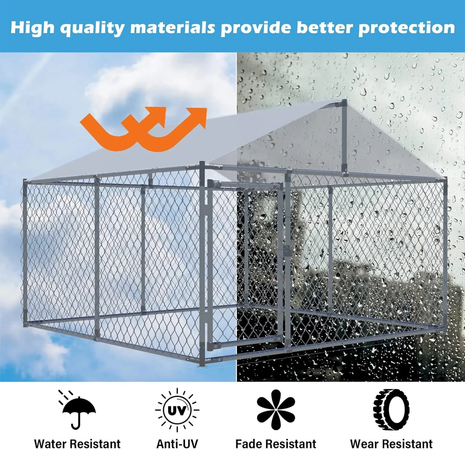 Aixvx 7.5'x7.5'x5.3' Outdoor Dog Kennel Heavy Duty Outdoor Fence Dog Run, Anti-Rust Dog Cage with Waterproof UV-Resistant Cover and Updated Secure Lock