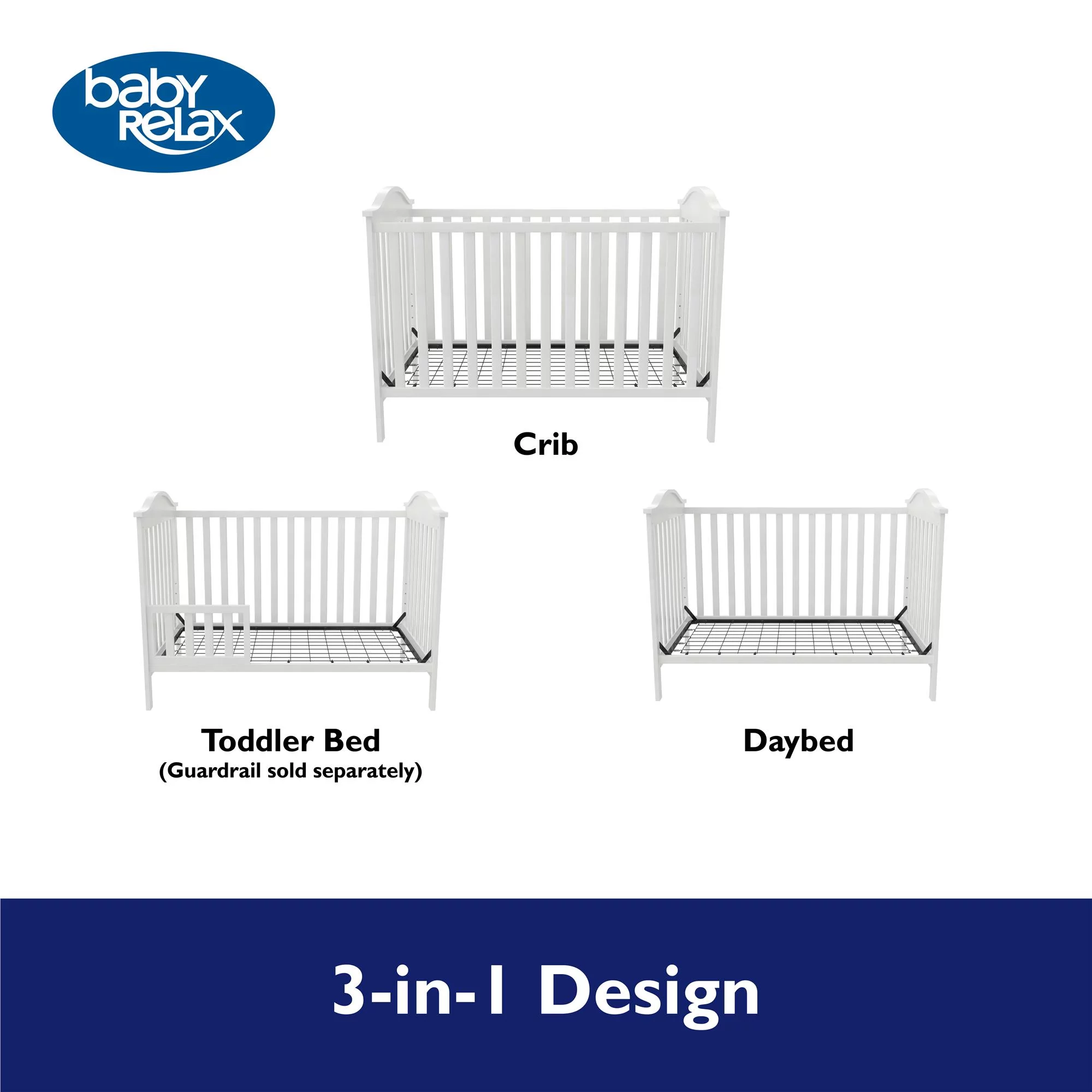 Baby Relax Adele 3-in-1 Convertible Crib, White