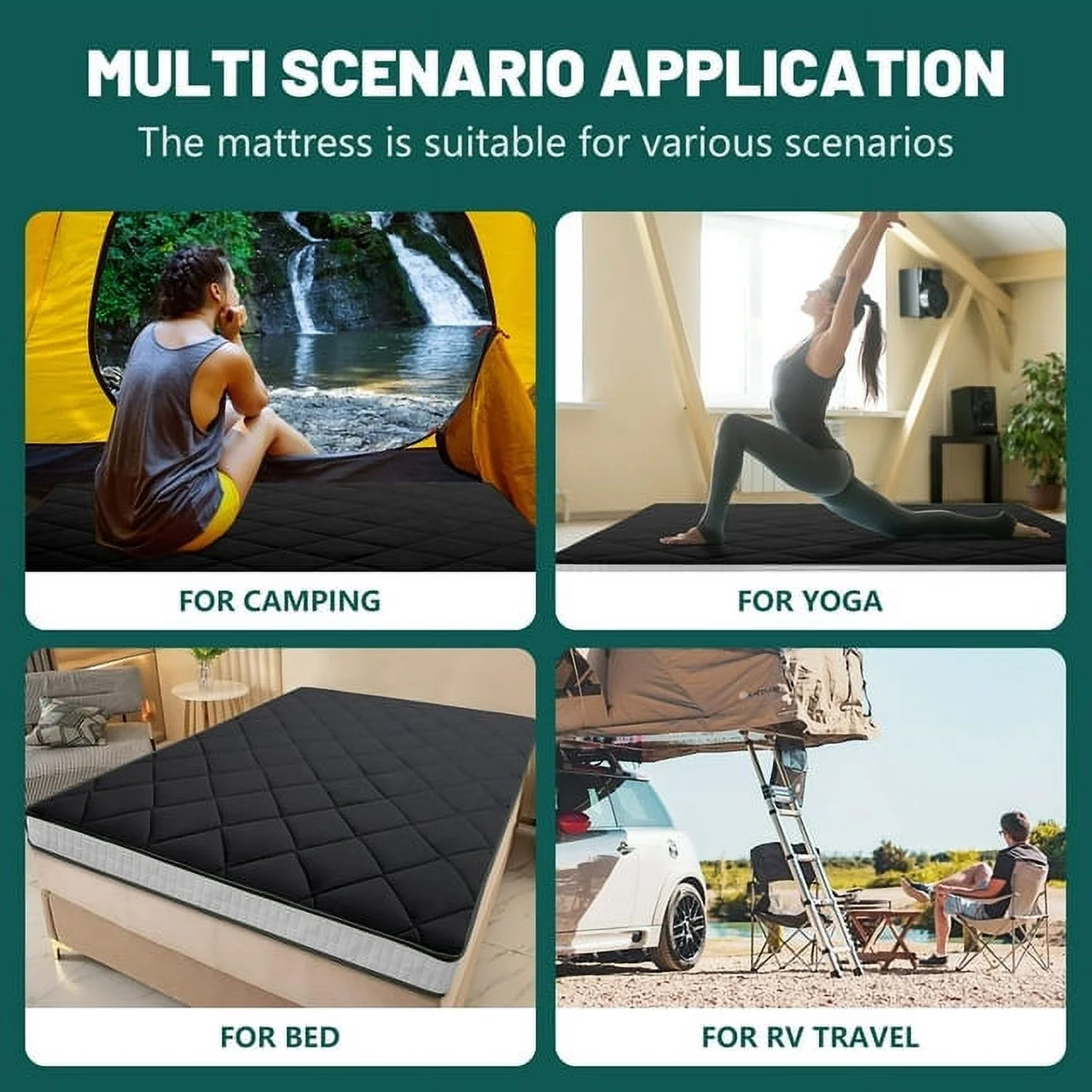 ABORON Diamond Patterned Mattress,4 Inch Extra Thick Sleeping Bed For Floor,Roll Up Mmemory Foam Mattress , Folding Floor Lounger Guest Bed Pad