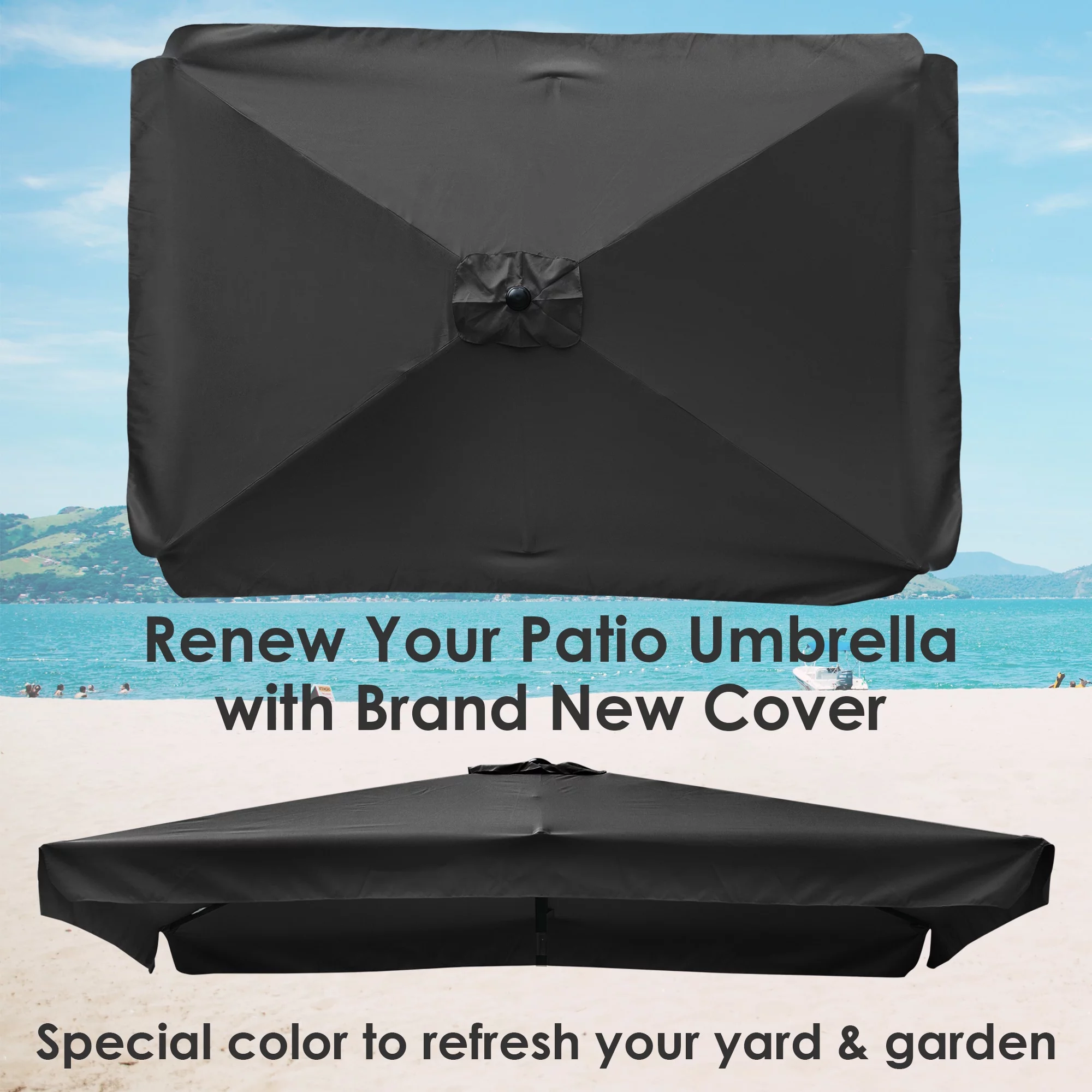 Yescom 10x6.5 Ft Patio Umbrella Replacement Canopy with Valance Outdoor Beach Deck