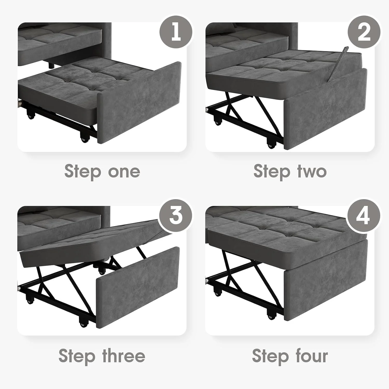 Vabches 3 in 1 Sofa Recliner with USB Port, Velvet, Convertible Bed and Chair, for Home or Office, Gray