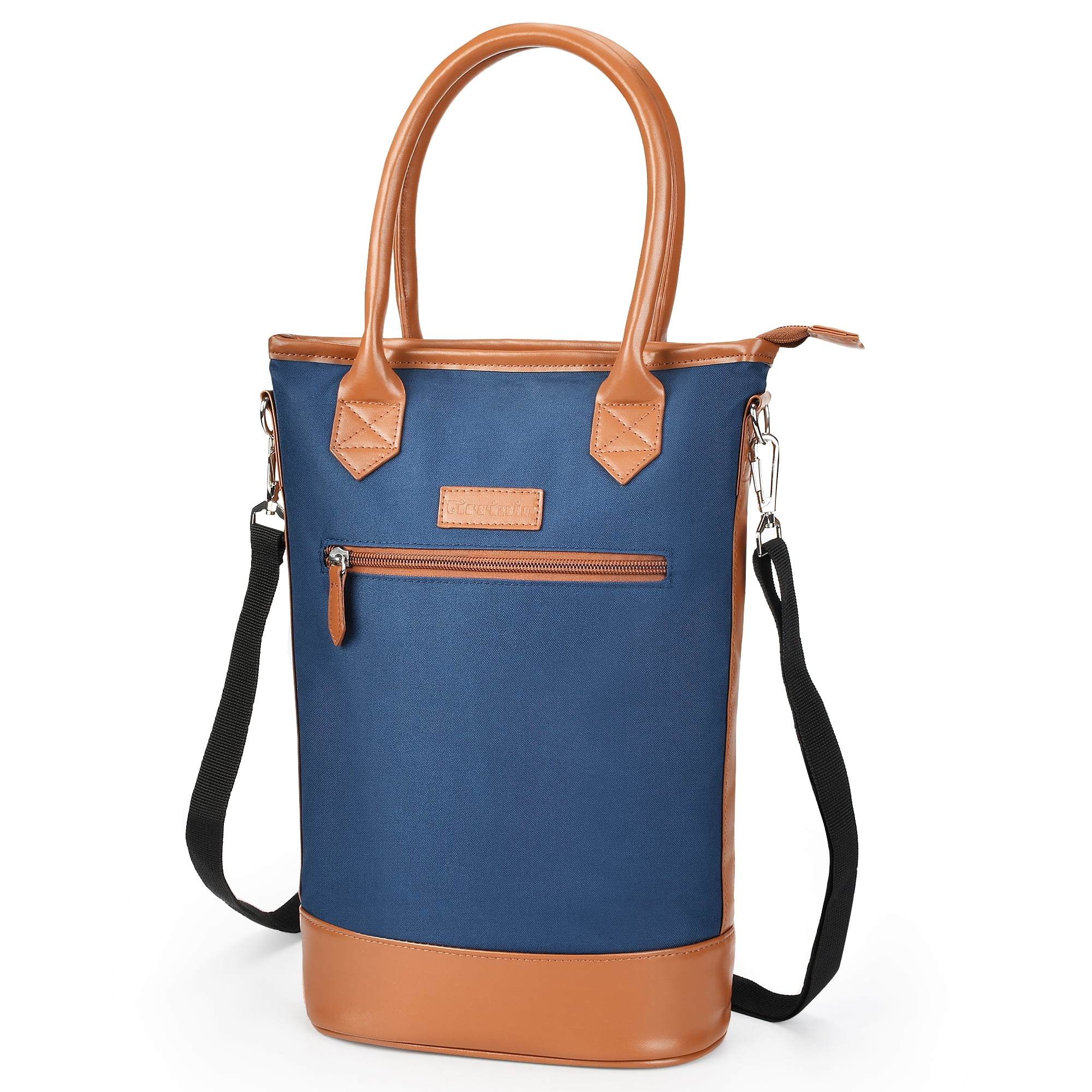 Tirrinia Insulated Wine Carrier Tote - Travel Padded 2 Bottle Wine/ Champagne Cooler Bag with Handle and Adjustable Shoulder Strap, Great Wine Lover Gift, Blue