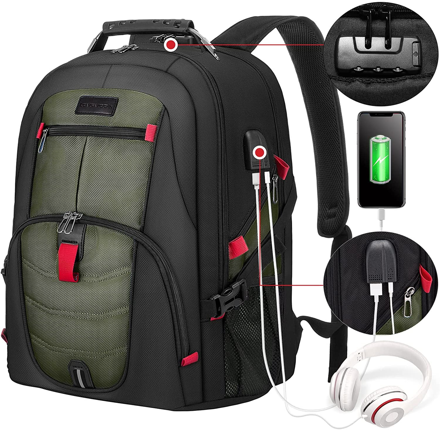 Lovevook Men Travel Bag 17 inch, Waterproof Laptop Backpack with Airport TSA Design Fit 17