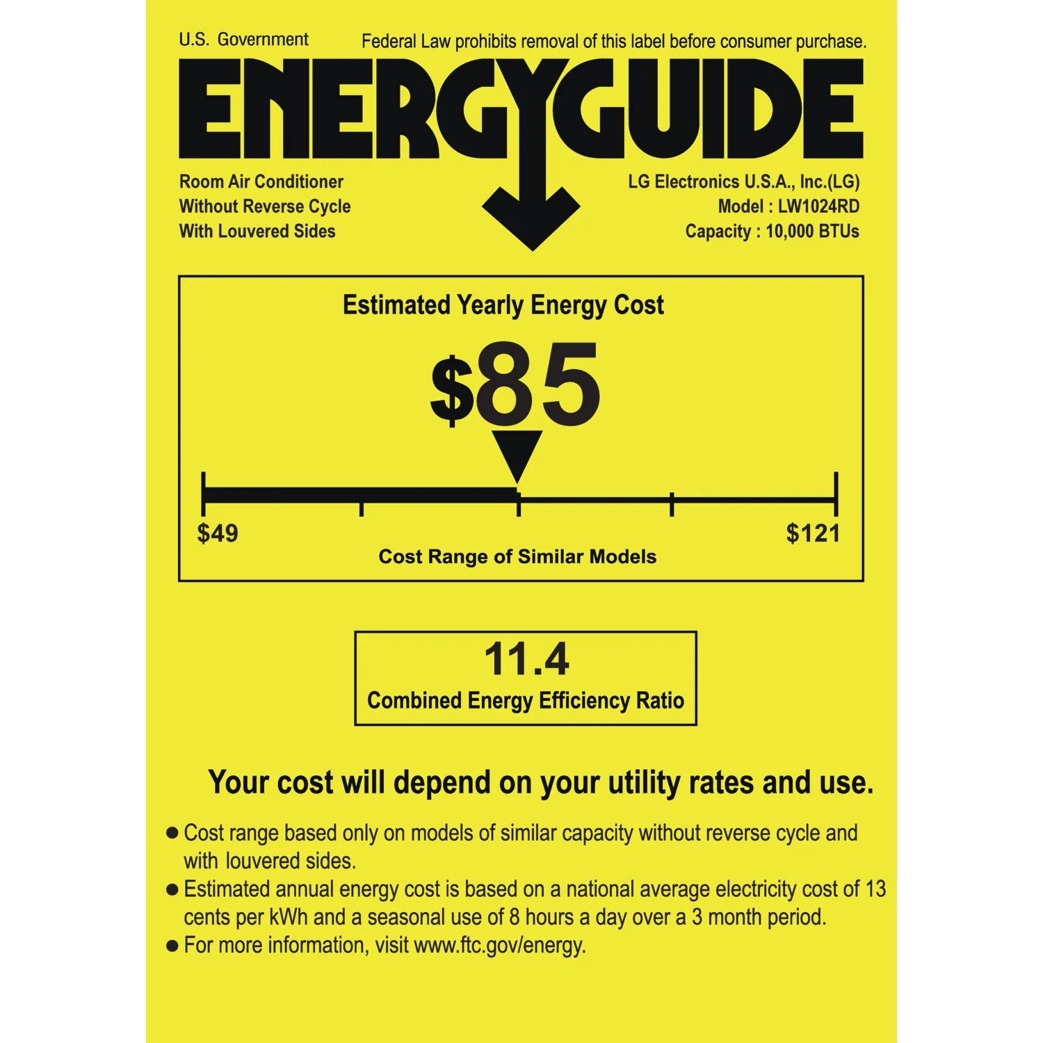 LG 10,000 BTU Window Air Conditioner, Cools 450 Sq.Ft. (18' x 25' Room Size), Quiet Operation, Electronic Control with Remote, 3 Cooling & Fan Speeds, Auto Restart, 115V
