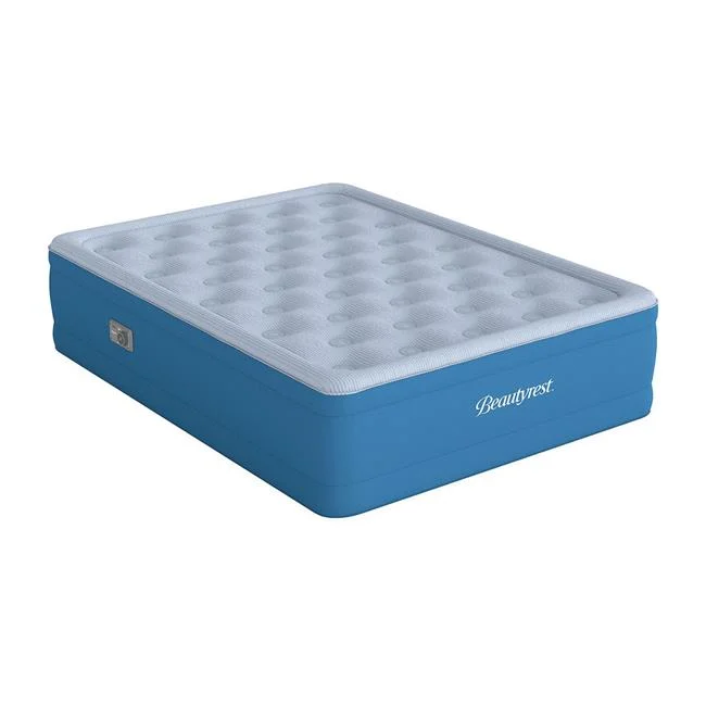 18 in. Beautyrest Comfort Plus Offset Coil Air Mattress with Inset Pump, Blue - Queen Size