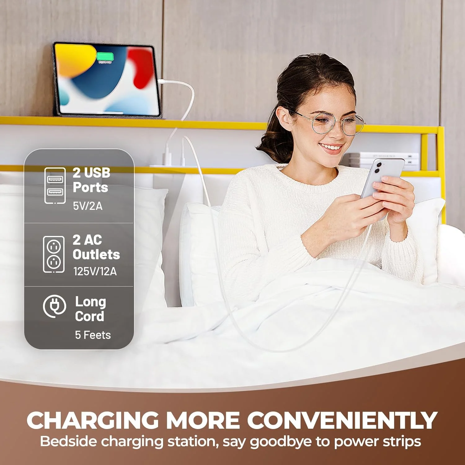 VIPLIVE King Bed Frame with Double Layer Faux Leather Upholstered Headboard and 4 Storage Drawers