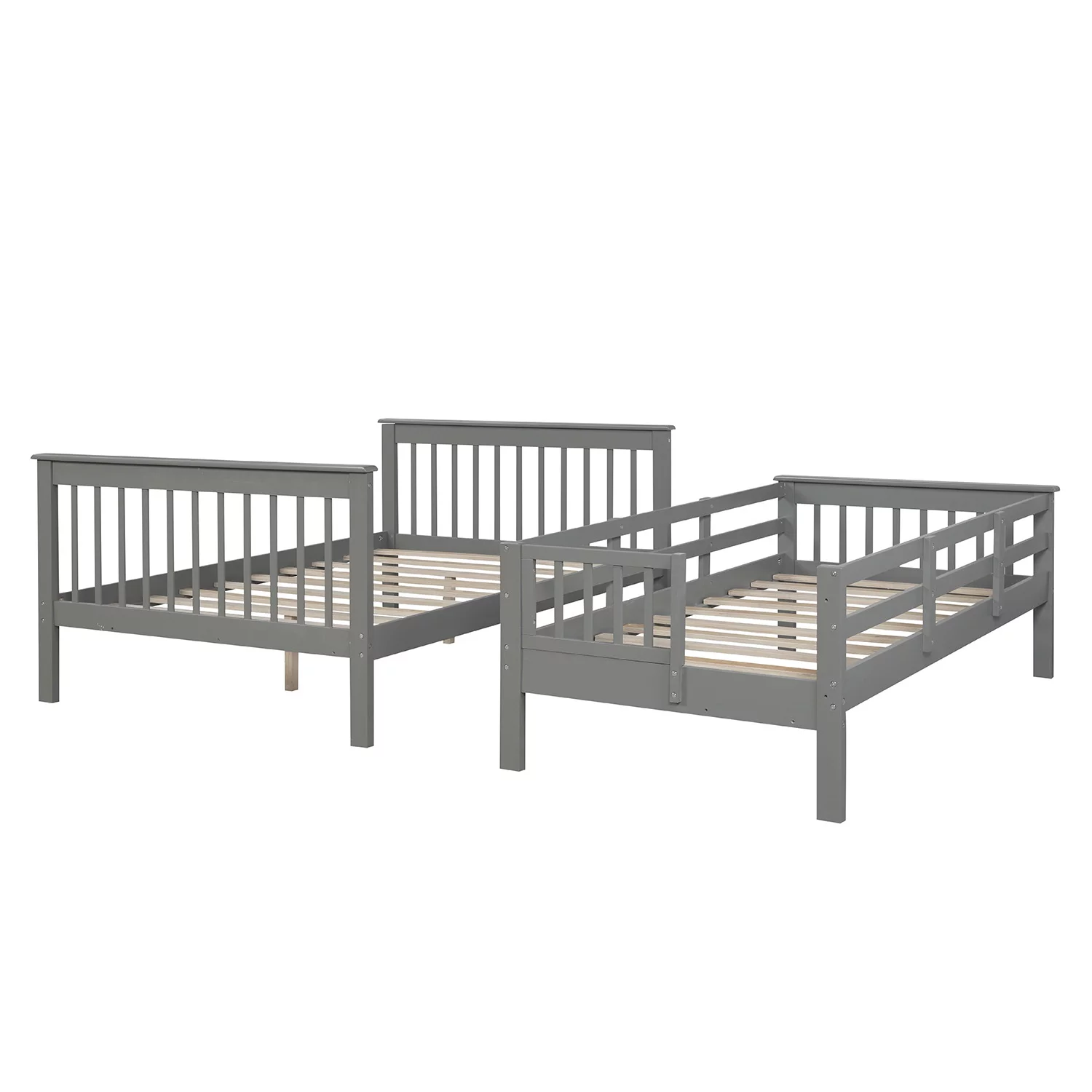 Stairway Solid Wood Twin Over Full Bunk Beds with Twin Size Trundle, Storage and Guard Rail Kids Bunk Beds