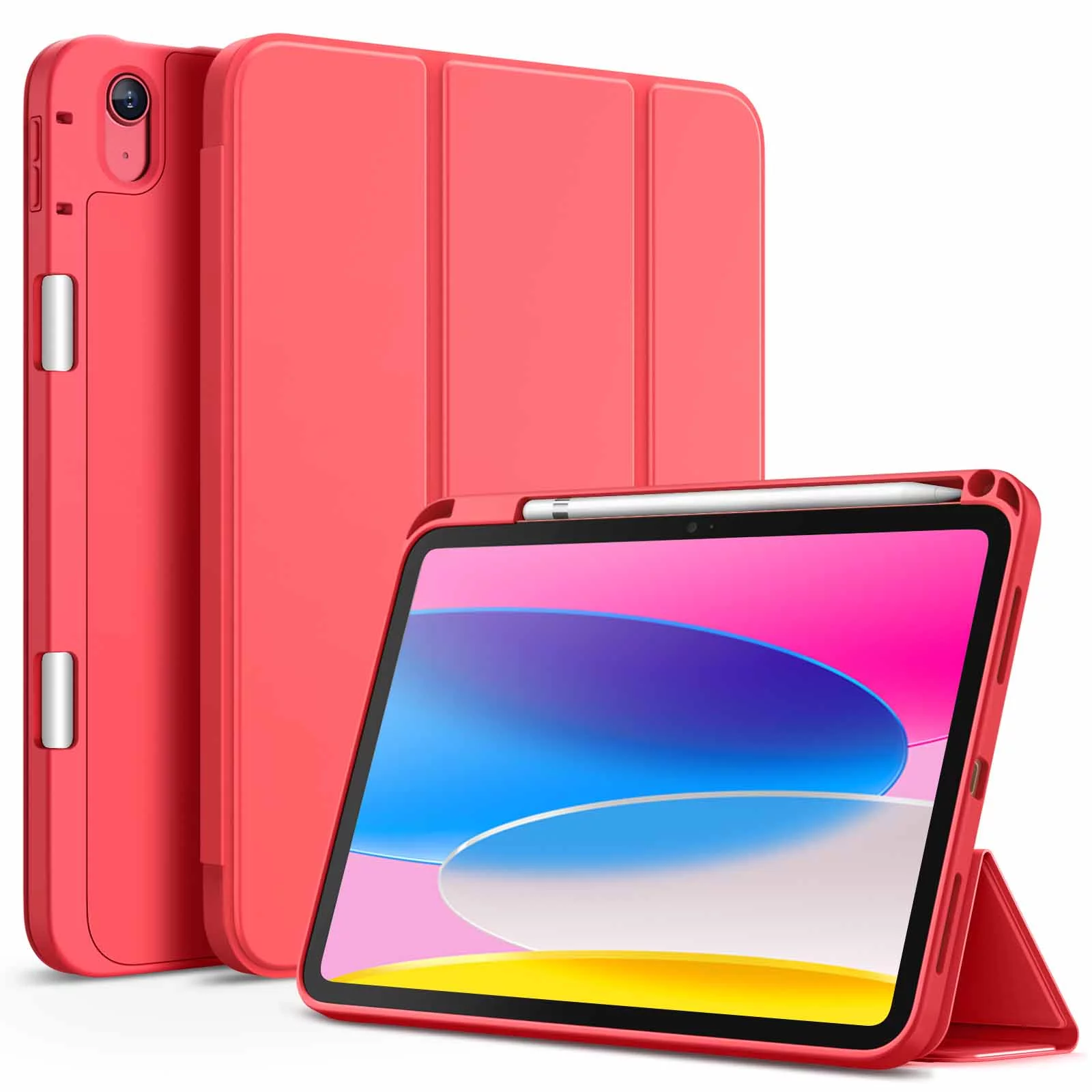 JETech Case for iPad 10 (10.9-Inch, 2022 Model, 10th Generation) with Pencil Holder, Slim Tablet Cover with Soft TPU Back, Auto Wake/Sleep (Watermelon)
