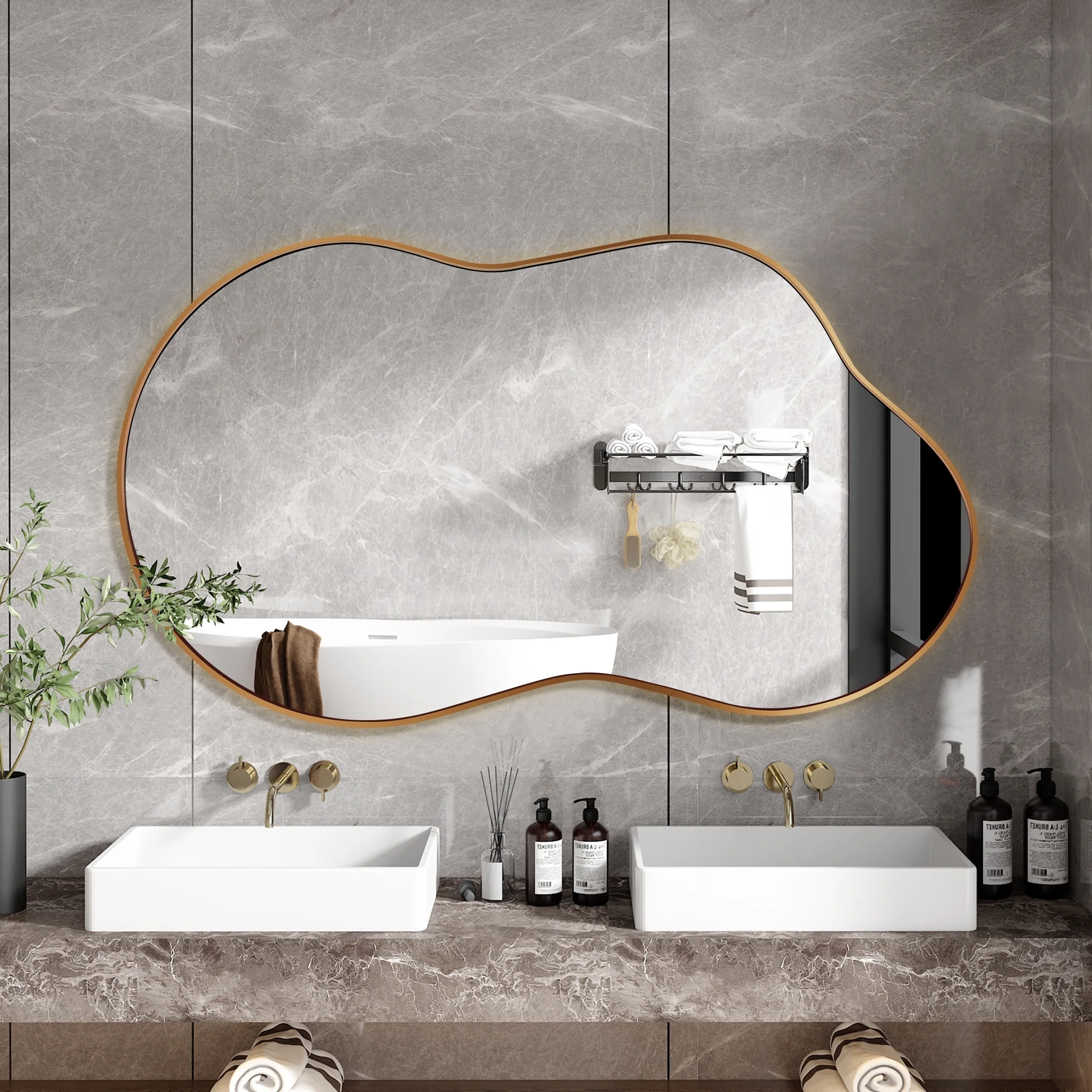 AUSTUFF Irregular Wall Mirror Cloud Shaped Bathroom Mirror 26