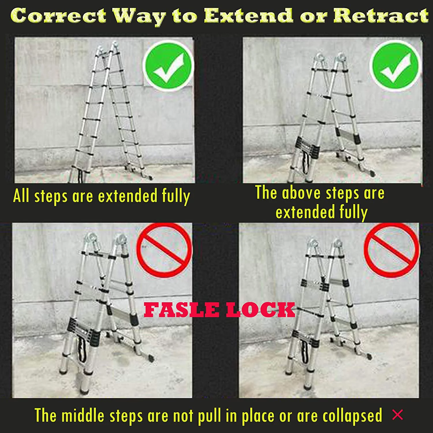 Telescopic Ladder 16.5Ft 5M Multi-Purpose Aluminium Telescoping a-Frame Folding Ladder Extension Extendable 330lb Load Capacity EN131 Standard