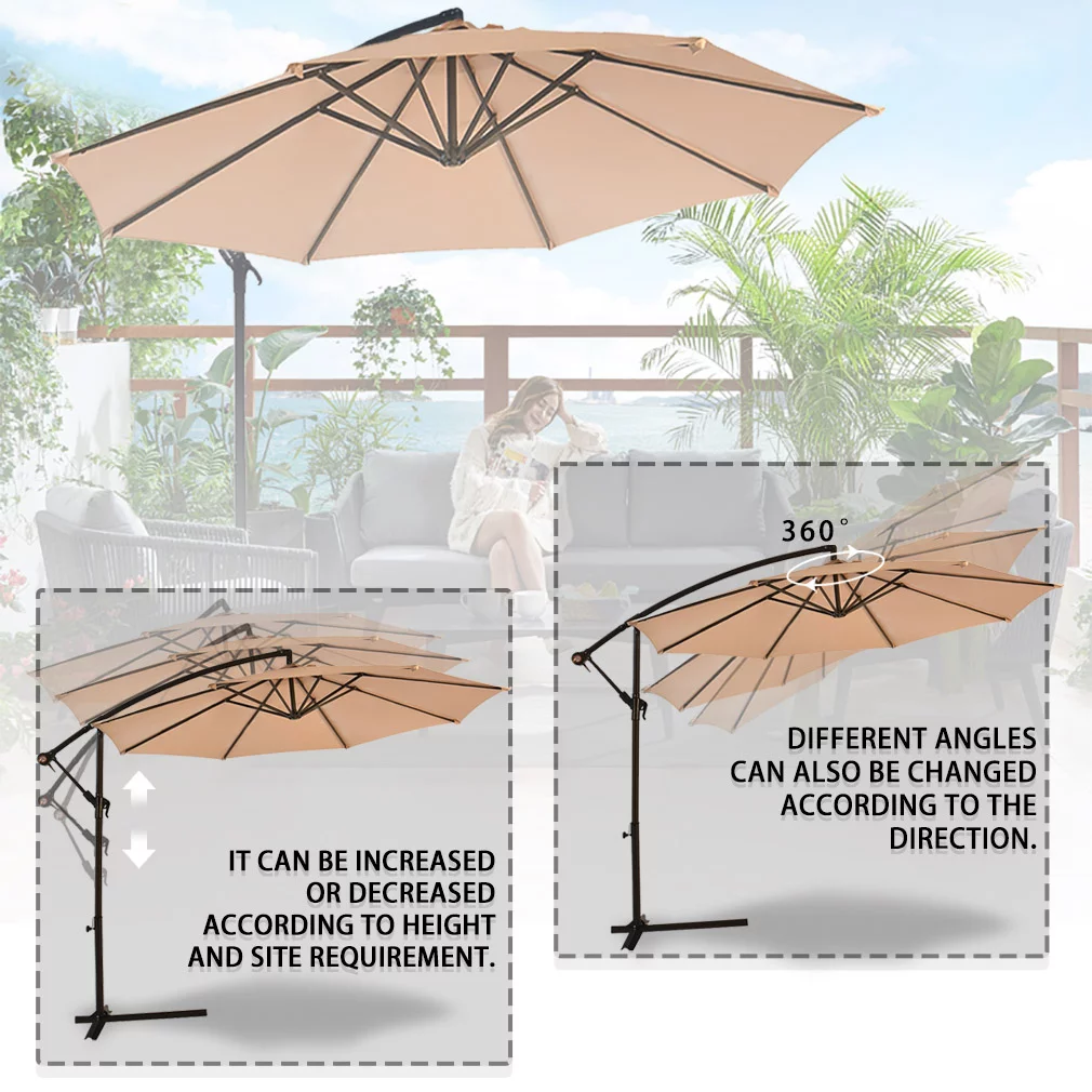 New Tan Patio Umbrella Offset 10' Hanging Umbrella Outdoor Market Umbrella D10