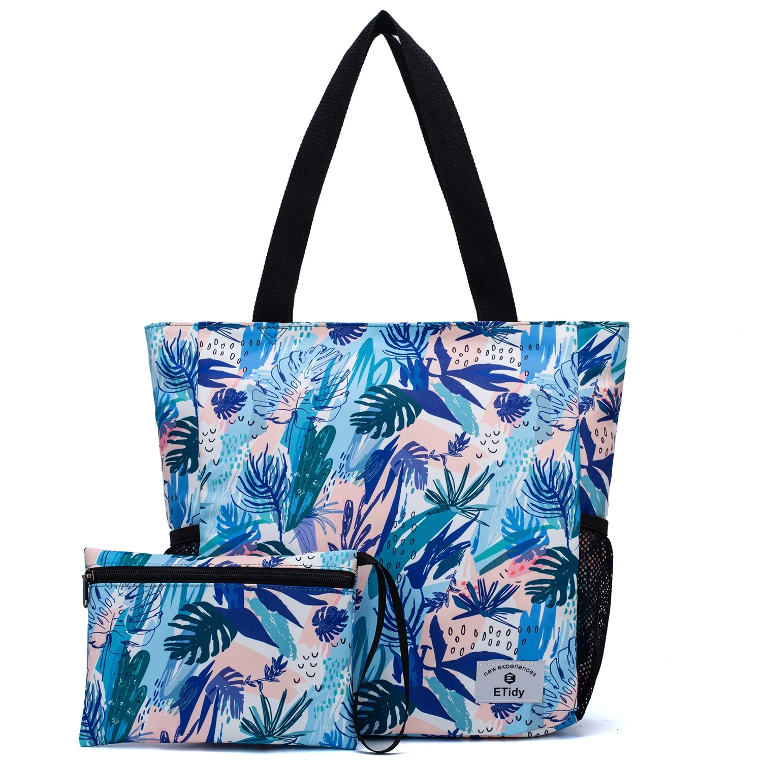 ETidy Large Capacity Foldable Tote Bag With Zipper Waterproof Sandproof Women Beach Bag Handbag Gym Bag Travel Shopping Bag(Palm Leaves)