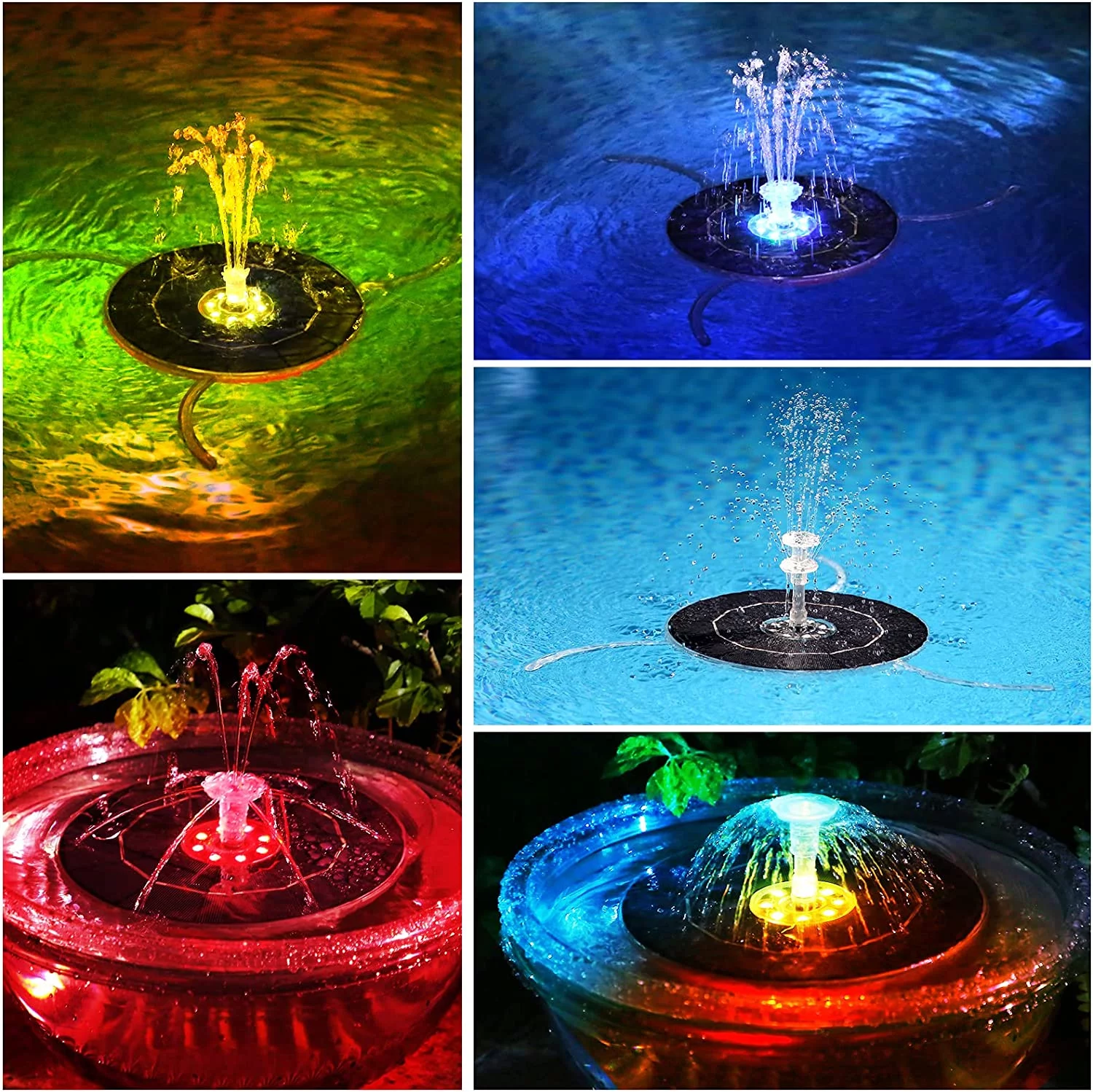 AISITIN 6.5W LED Solar Fountain with Retractable Stand,Colourful Solar Water Fountain with 3000mAh Battery and Double-Sided LED Light Solar Fountain Pump for Bird Bath,Garden,Pond,DIY Water Feature
