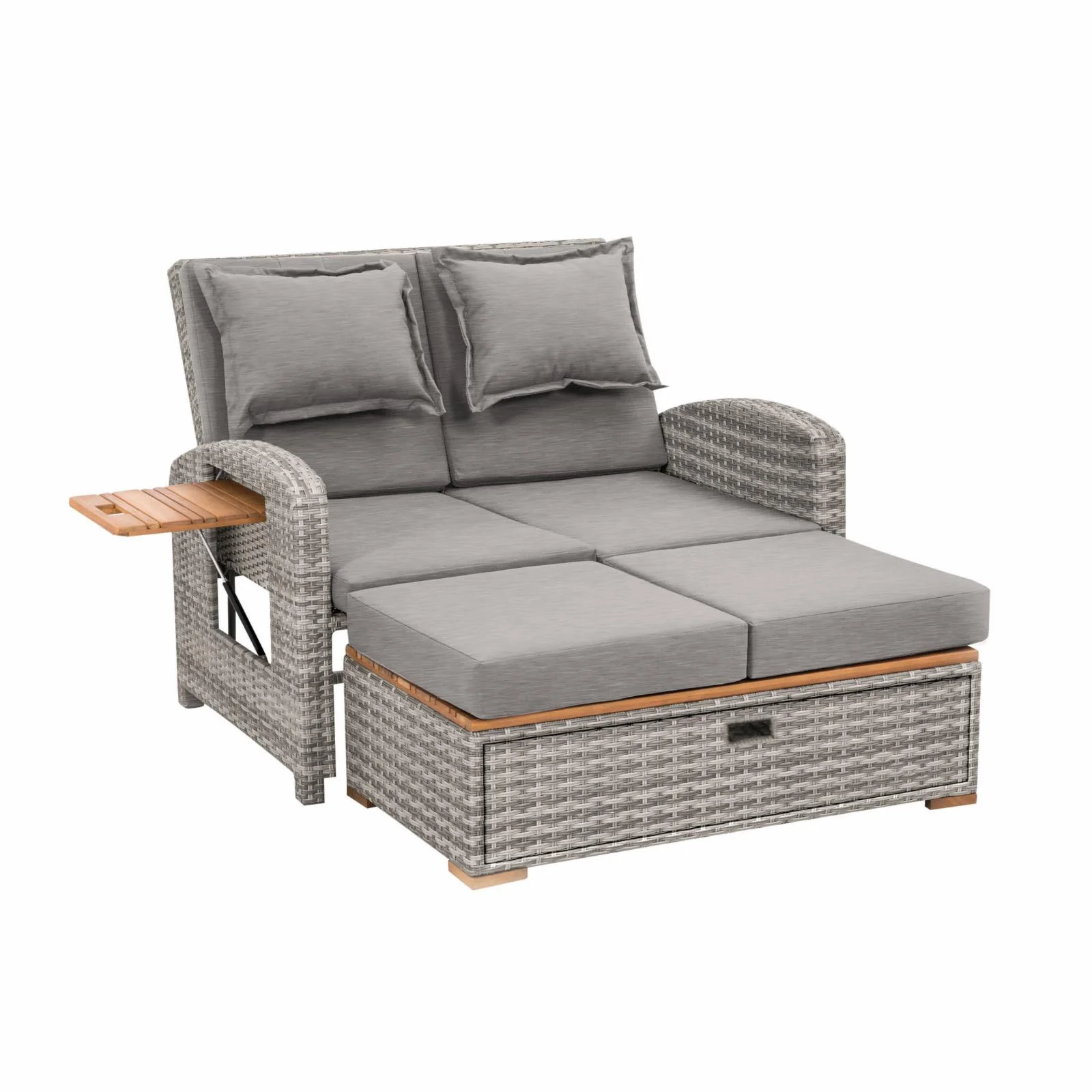 Greemotion Bahia Tobago Solid Teak Wood Outdoor Modular Daybed in Gray/Natural