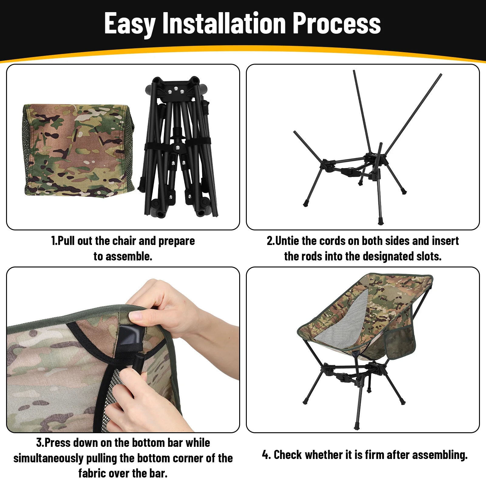 HEQUSIGNS Portable Camping Chair Backpacking Chair, 4th Generation Ultralight Folding Chair, Compact Lightweight Foldable Chairs for Hiking Camping Beach(Camouflage)