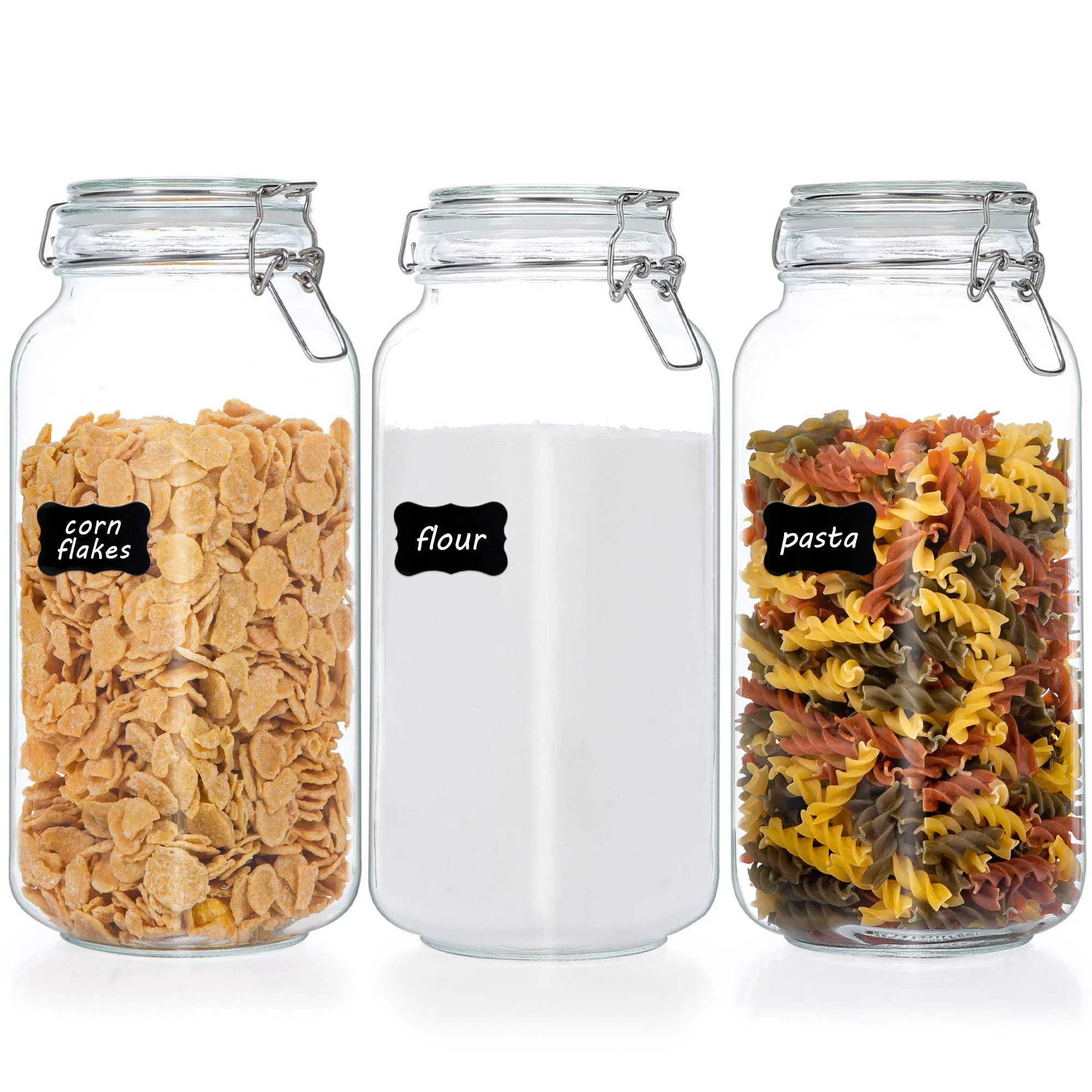 78oz Airtight Glass Jars with Lids, Vtopmart 3 PCS Food Storage Canister, Square Mason Jar Containers