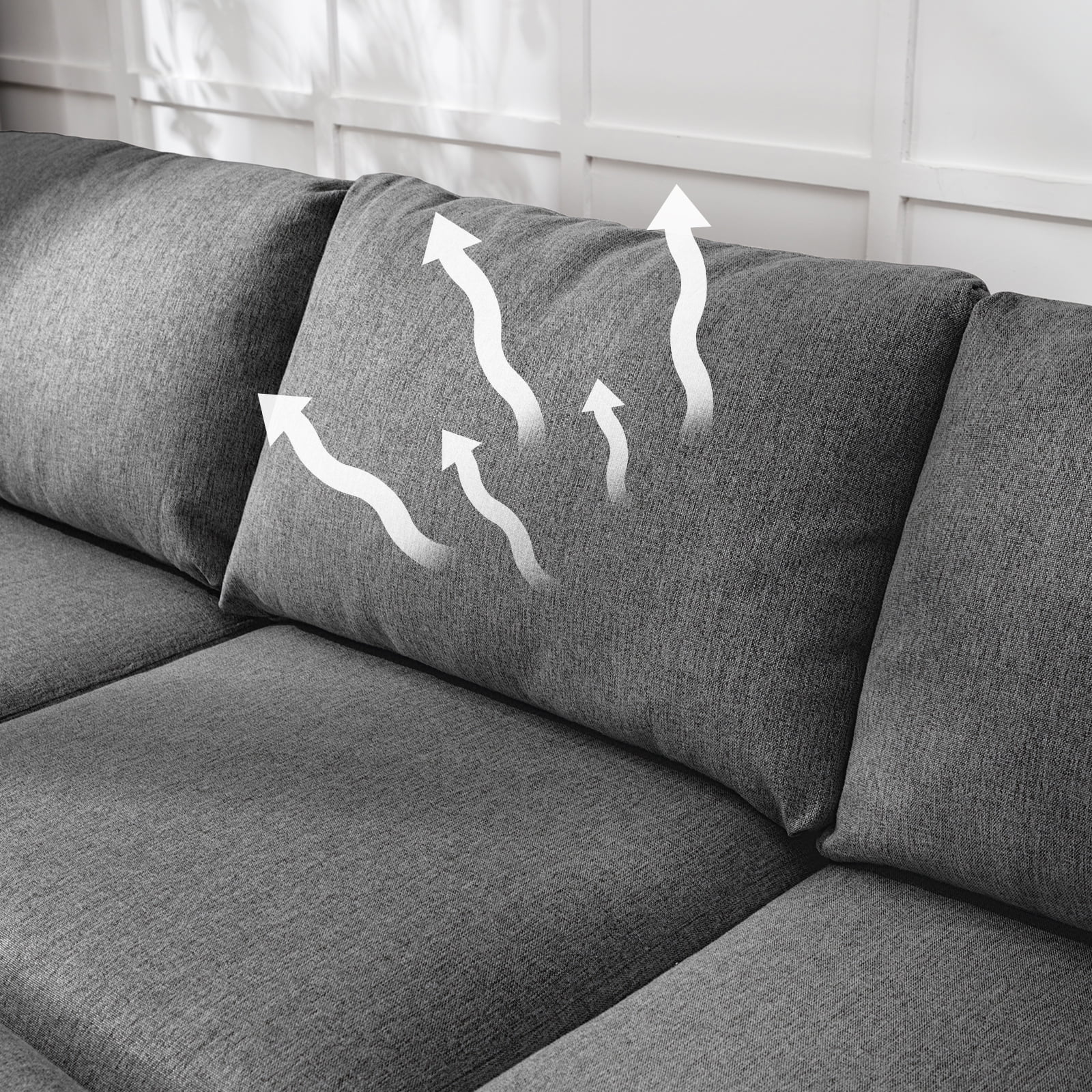 ZAFLY Sectional Sofa Couch, 3 Seat Sofa with Flexible Storage Ottoman, Modern L-Shape Linen Couches for Living Room/Office  - Dark Grey