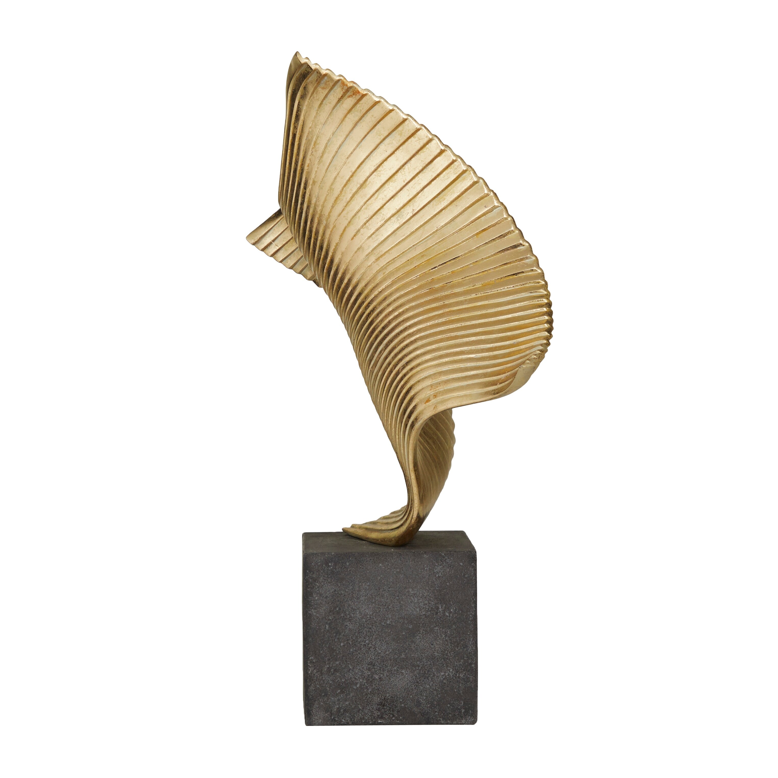 The Novogratz  Gold Polystone Wave Abstract Sculpture with Black Base
