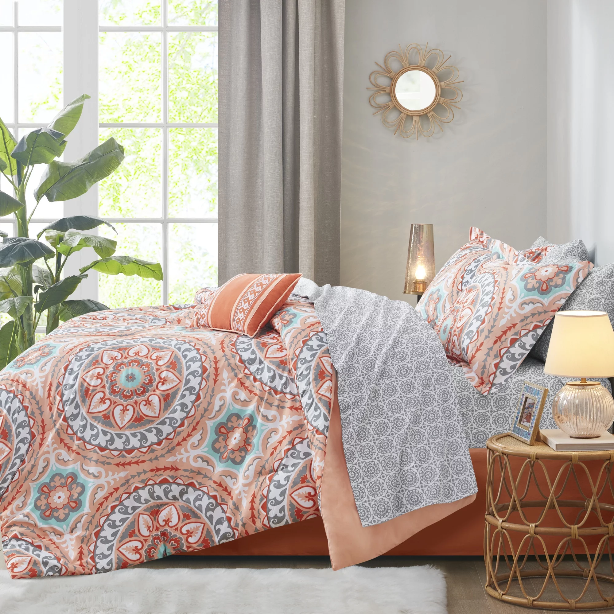 Home Essence Nepal Bed in a Bag Comforter Bedding Set, Orange, Twin-XL
