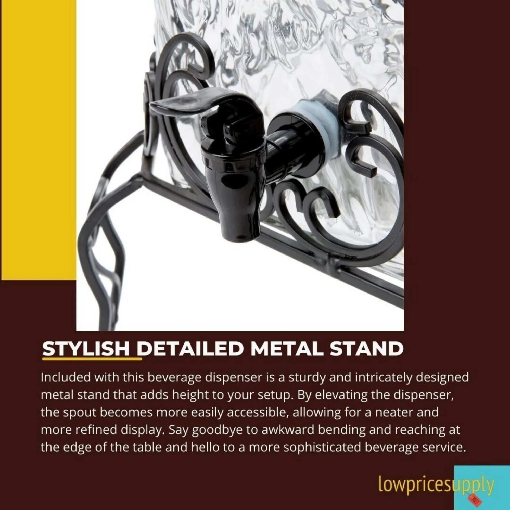 5 Gallon Hammered Glass Beverage Dispenser with Metal Stand - COMPLETE SET