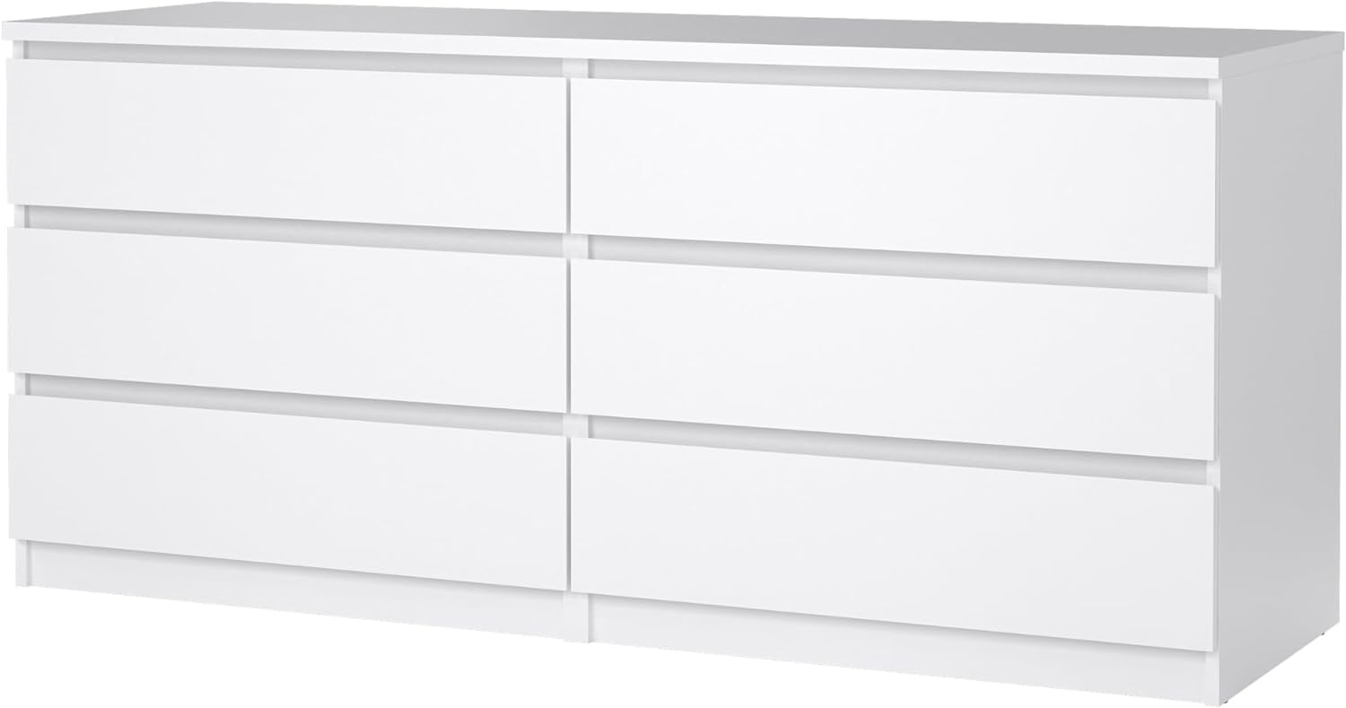 ONKER Scottsdale 6 Drawer Double Dresser, White High Gloss